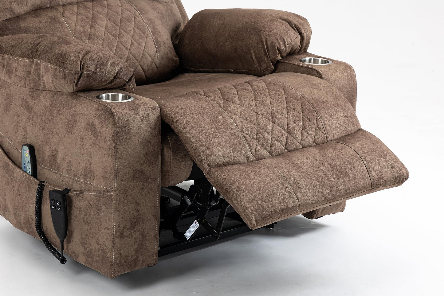 ERYE Oversized Electric Power Lift Recliner Chair for Elderly W/Massage & Heat, 2 Remote Controllers Infinite Positions Faux Leather Upholstered Recliner Armchair W/Cupholders