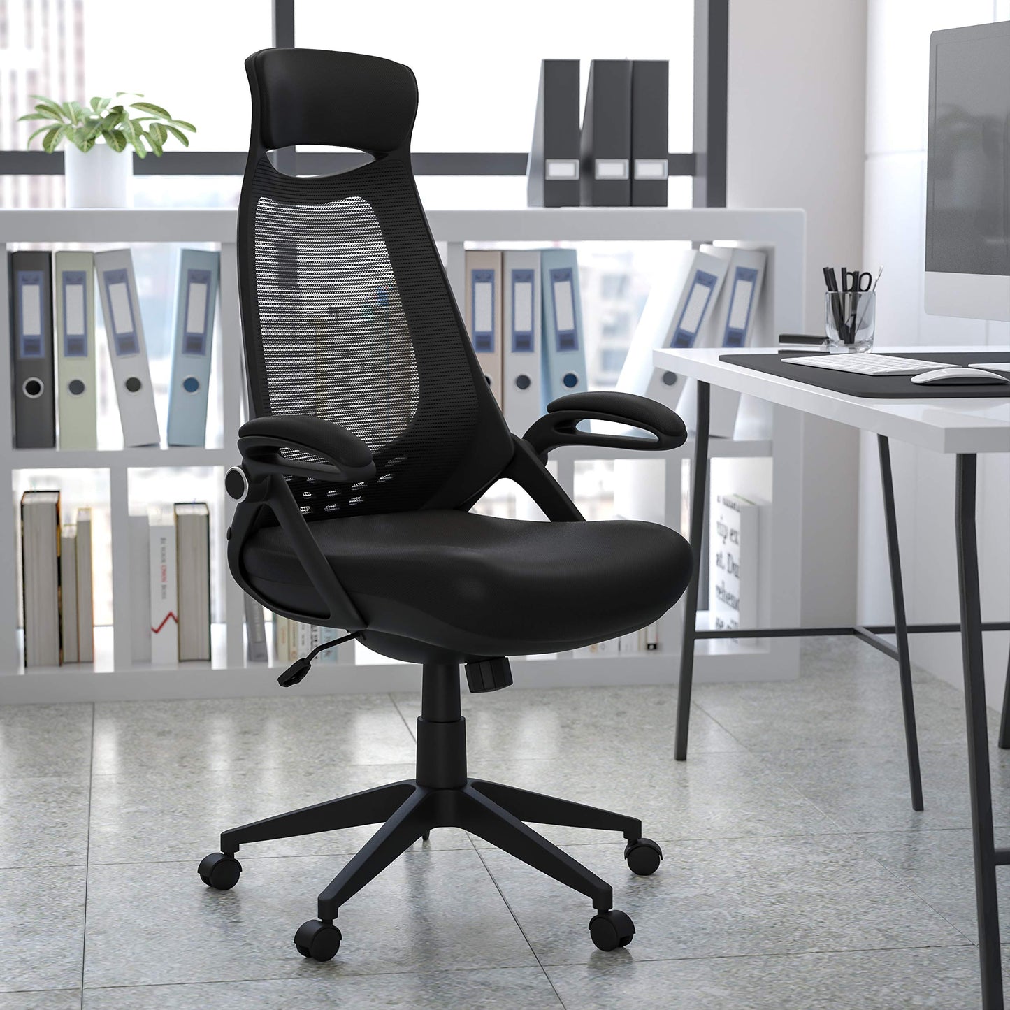 Flash Furniture Ivan High Back Black Mesh Executive Swivel Office Chair with Flip-Up Arms