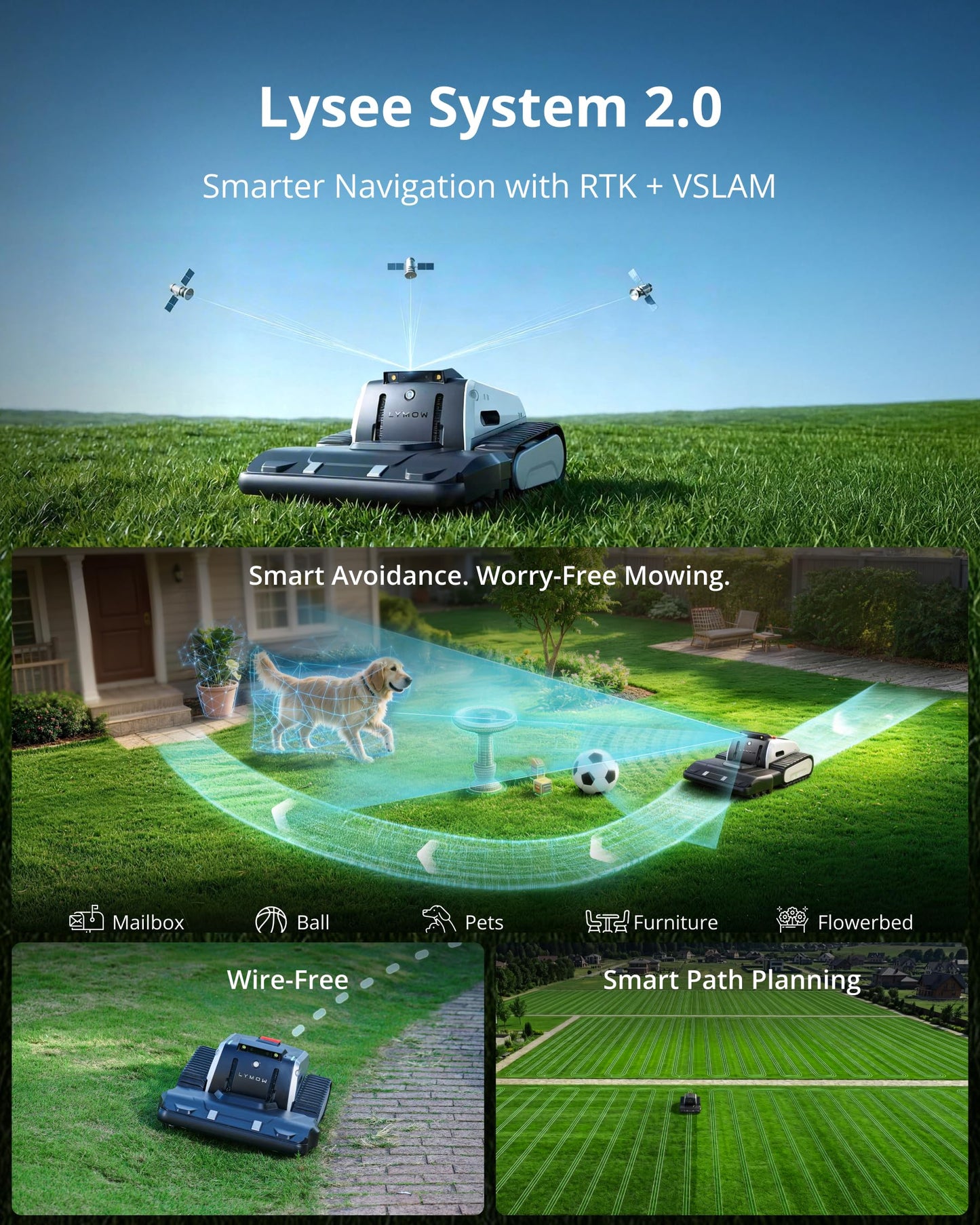 Lymow One Plus Robot Lawn Mower, Wire-Free RTK+Vision Navigation, 1.73 Acres Daily Coverage, 100% Slope (45°) Climbing, 1.2"-4" Cut Height, AWD All-Terrain Automatic Robotic Mower, App Control