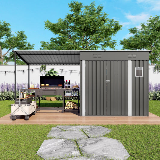 12x4FT Metal Lean-to Shed with Open-Sided Pergola, 4'x6' Outdoor Storage Shed & 6'x4' Hardtop Gazebo Combo, 2-in-1 Garden Storage Tool Shed for Patio, Backyard, Outdoor Organization Structure