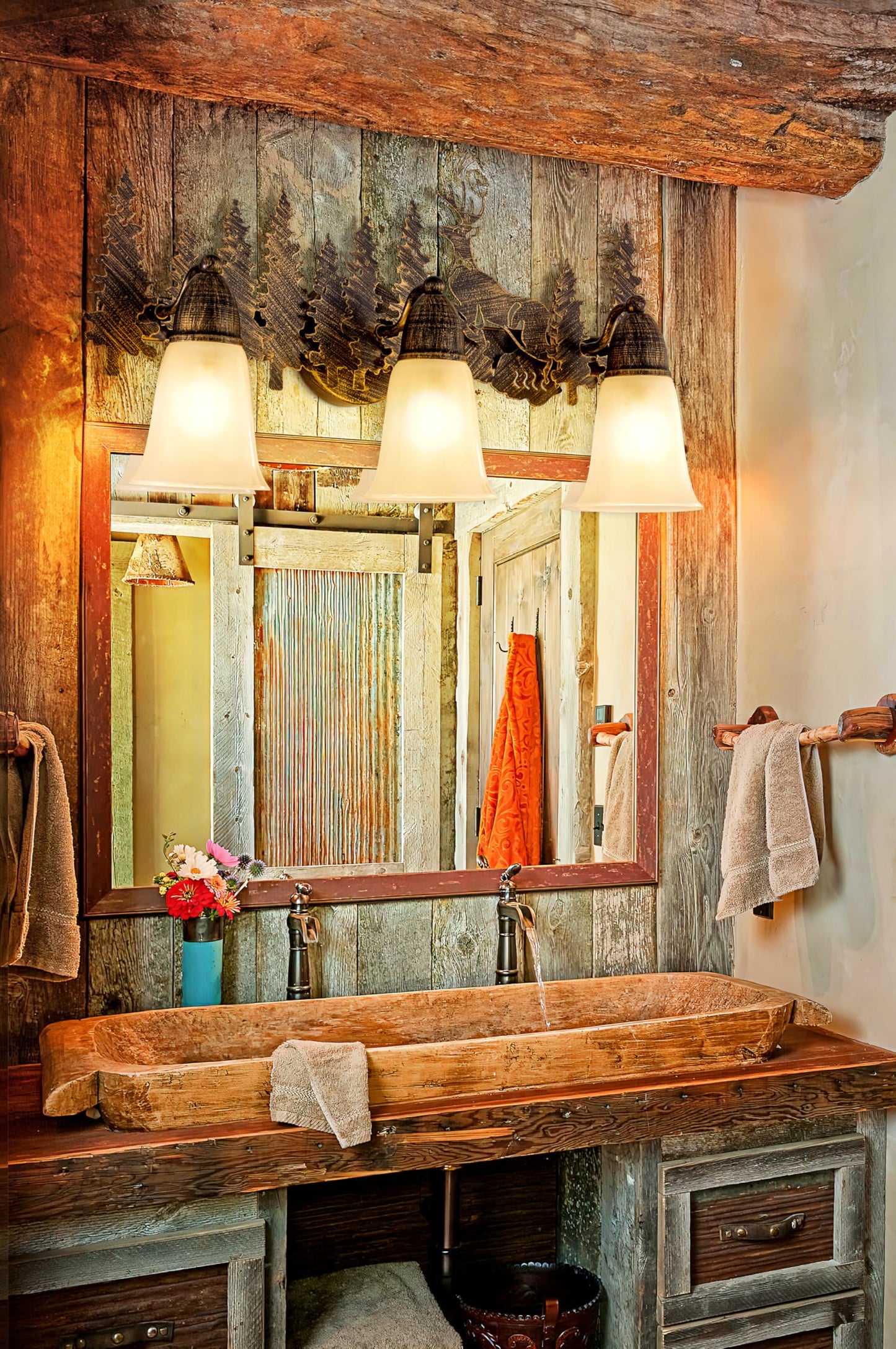 TOCHIC Rustic Bathroom Vanity Light Over Mirror, 3 Lights Farmhouse Bathroom Light Fixtures, Western Moose Sconces Bath Vanity Wall Lighting for Mirror Cabinets, Powder Room, Living Room, 24" L