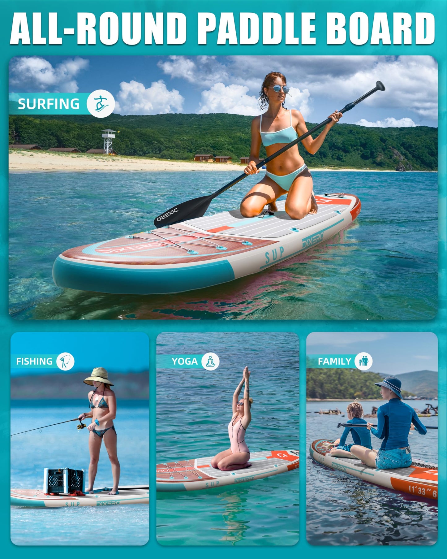 Dixero Inflatable Stand Up Paddle Board with SUP Accessories, Anti-Slip EVA Deck, 11'*33" Inflatable Paddle Boards for Adults & Youth of All Skill Levels