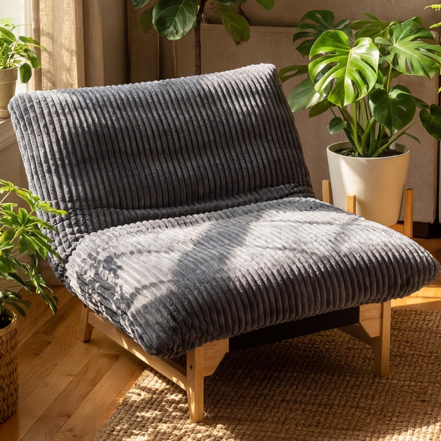 KEIKI Large Bean Bag Chair, Adults Kids Comfy Corduroy Small Couch with Wood Frame, Big Accent Beanbag Lounge Chairs Indoor, Lazy Cozy Floor Sofa Couches for Living Room Reading, Easy Assembly, Grey