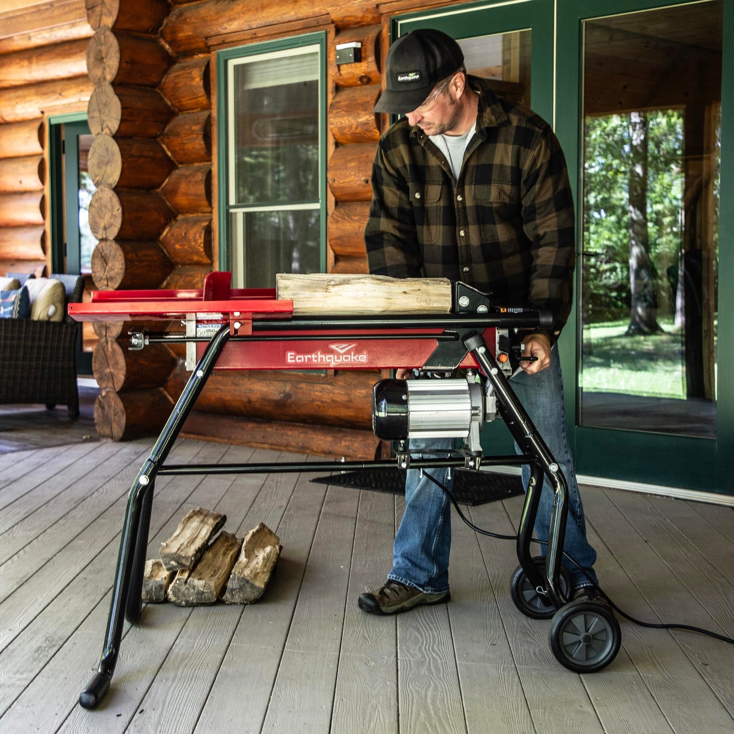 Earthquake 5-ton Electric Log Splitter with Stand and Tray, 1500-Watt Motor, Precision Pump Gears, Copper Motor Windings, Sturdy Transport Wheels, 44099