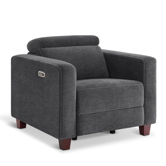 MCombo Zero Wall Recliner Chair, Wall Hugger Power Recliner Chair with Adjustable Headrest, High Wood Leg, USB & Type C Dual Charge Ports, for Living Room, Small Spaces, HL128 (Textile, Dark Grey)