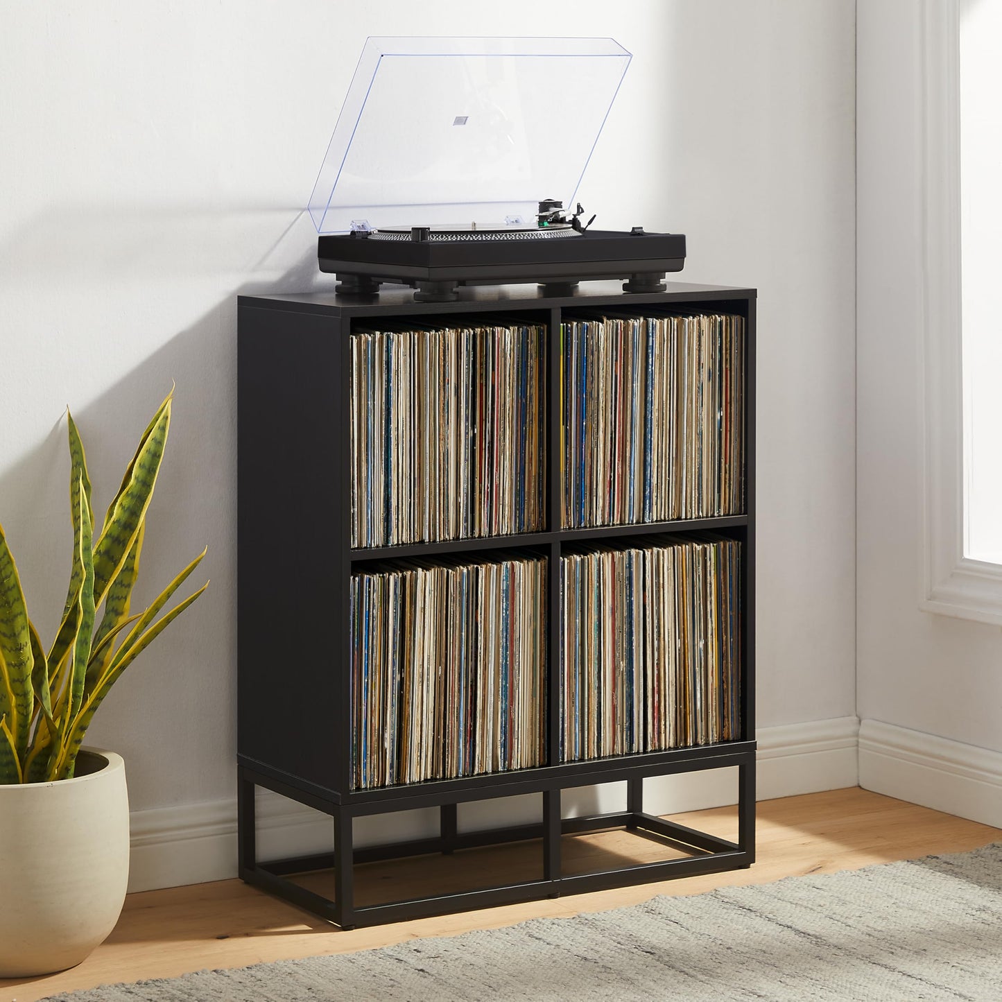 Crosley Furniture Enzo Record Storage Cube Bookcase, Vinyl Records Holder and Player Stand, Black