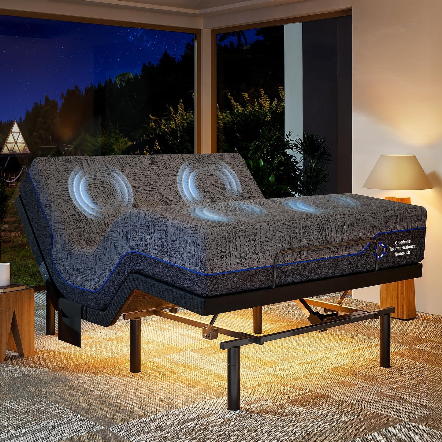 Marsail NS1 Queen Adjustable Bed Base with Massage- Smart Dual Motor Bed Frame with Wireless Remote, 3-Min Assembly, Zero Gravity & Anti-Snore Modes, Under Bed Lighting, 4 USB Ports
