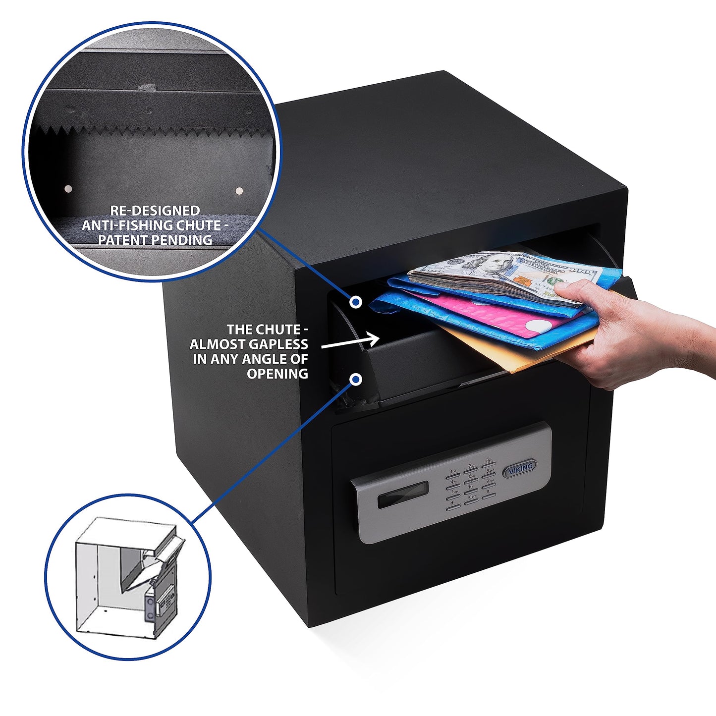 Viking Security Safe VS-40DS Heavy Duty Depository Safe with Drop Slot – Digital Keypad Money Safe for Cash, Business, Home, Office, Retail – Anti-Fish Design, LCD Display, Motorized Lock, Backup Key