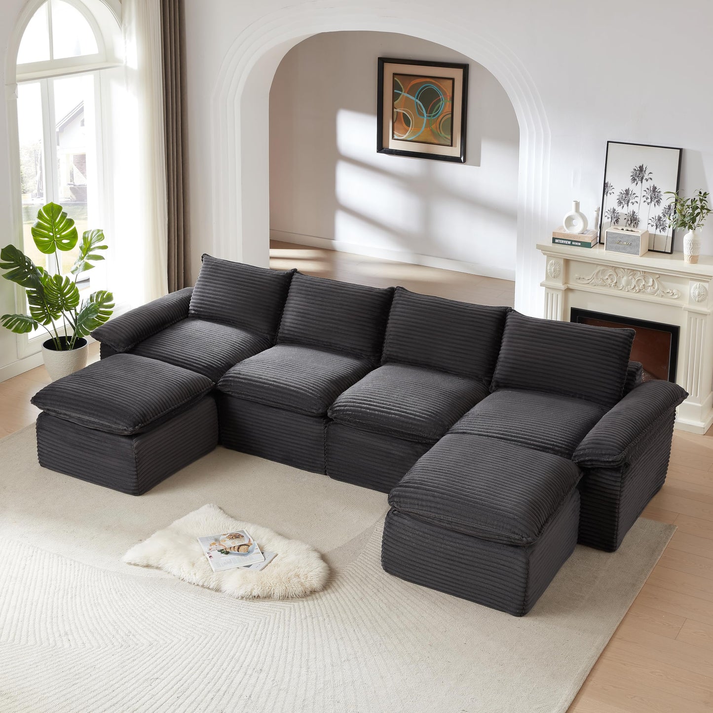 Cloud Modular Sectional Couches Boneless Sofa for Living Room, 142" Oversized U Shaped Corner Couch with Movable Ottomans, Memory Foam Compressed 6 Seater Sofa for Living Room