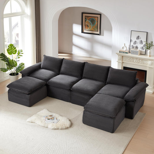 Cloud Modular Sectional Couches Boneless Sofa for Living Room, 142" Oversized U Shaped Corner Couch with Movable Ottomans, Memory Foam Compressed 6 Seater Sofa for Living Room