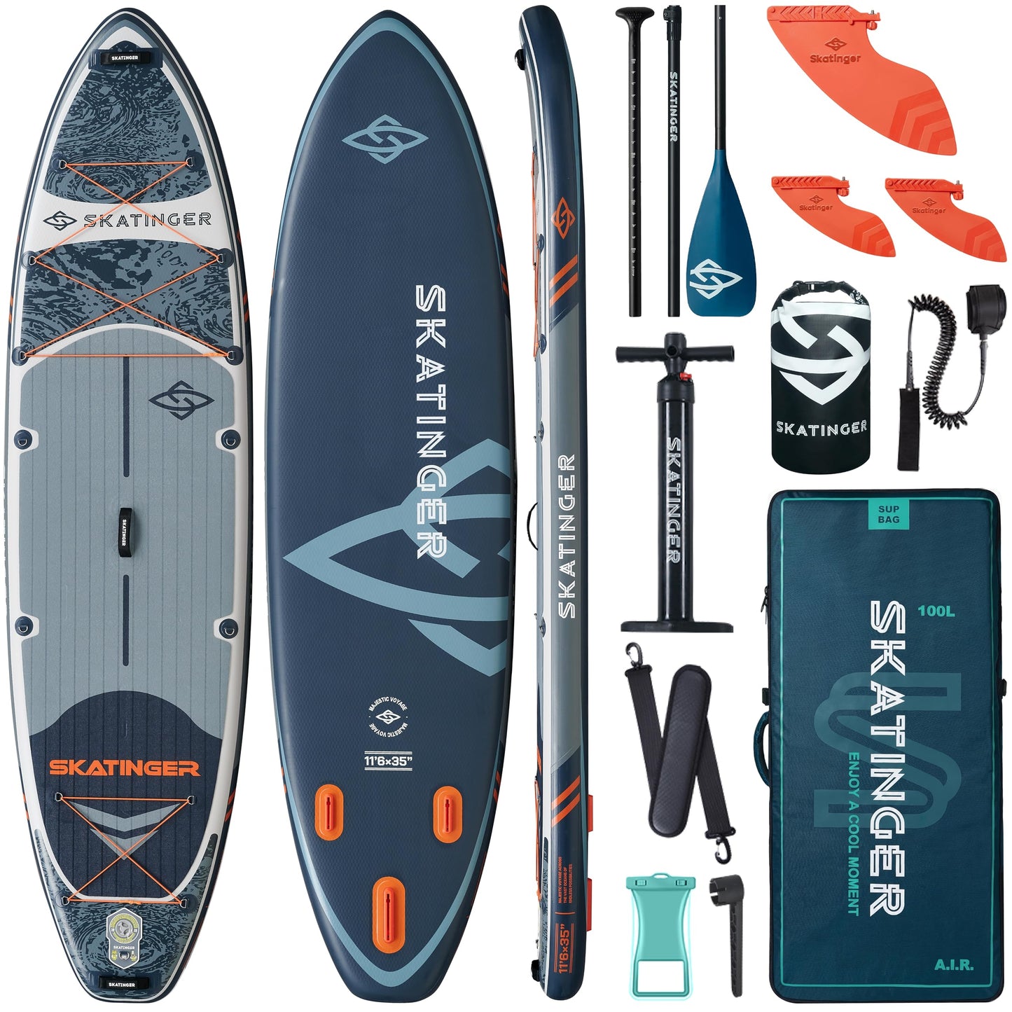 Skatinger 11'6×35" Super Wide Inflatable Paddle Board, Premium Woven Drop-Stitch Tech, 450lb/3 People/Family Paddle Board, Shoulder Strap, 100L Backpack, Ultra-Light, All-Round Sup Board