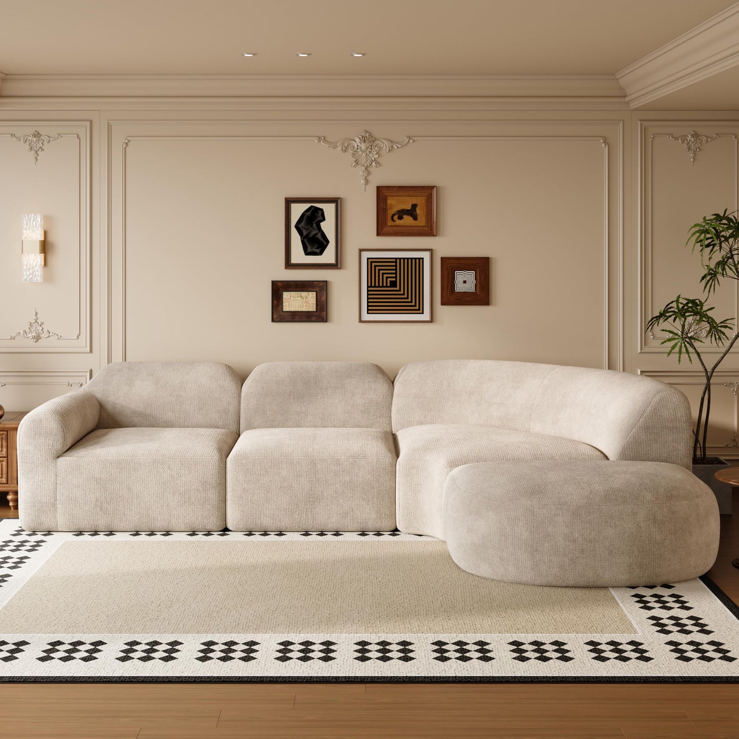 Christopher Knight Home Midel 111" Modular L-Shape Sofa Couch with Chaise Lounge, Modern Boneless Sofa for Living Room, Fabric Upholstered Cloud Couch with Deep Seat, Dark Beige
