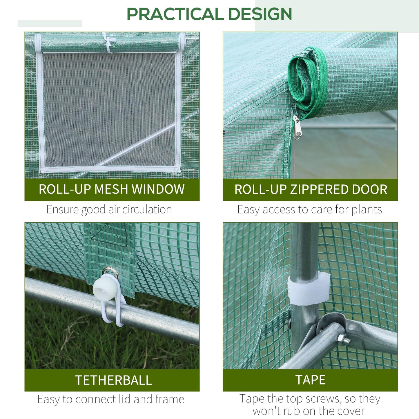 Outsunny 20' x 10' x 7' Walk-in Tunnel Greenhouse with Zippered Door & 8 Mesh Windows, Large Garden Green House Kit, Galvanized Steel Frame, Green