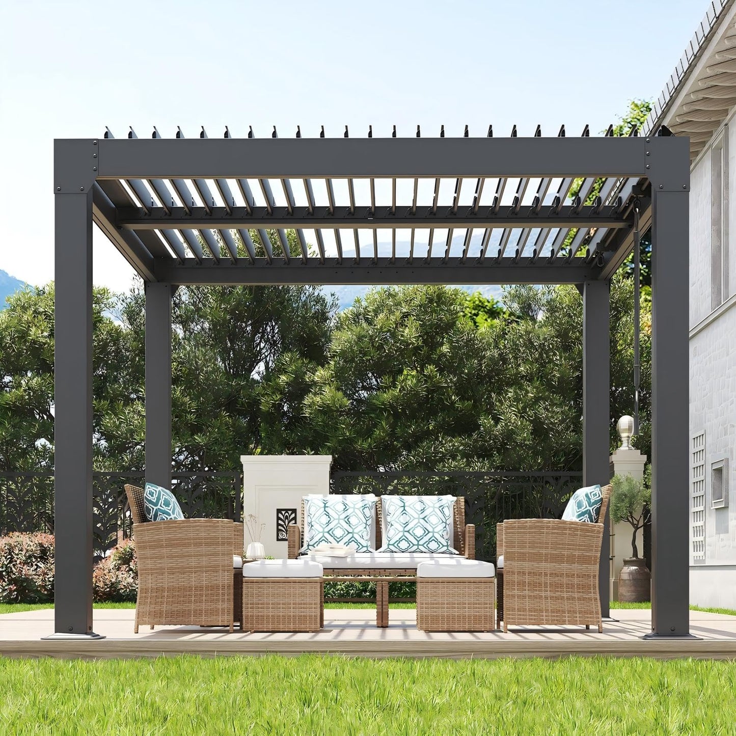 Garvee Louvered Pergola 10x10Ft, Outdoor Pergolas with Adjustable Louvered Roof, Reinforced Aluminum Frame, Integrated Drainage System, Outdoor Gazebo for Deck, Patio, Backyard and Garden