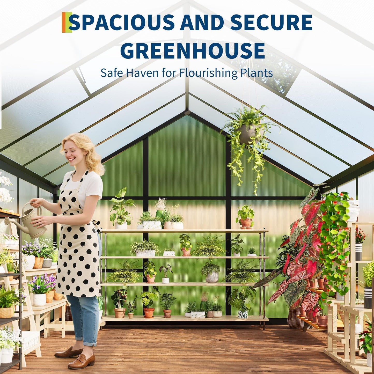 6x8 FT Greenhouse, Easy Assembly Aluminum Polycarbonate Greenhouses for Outdoors with Roof Vent, Large Aluminum Walk-in Greenhouse for Sunroom Patio, Backyard, Garden, Sliding Lockable Door, Black