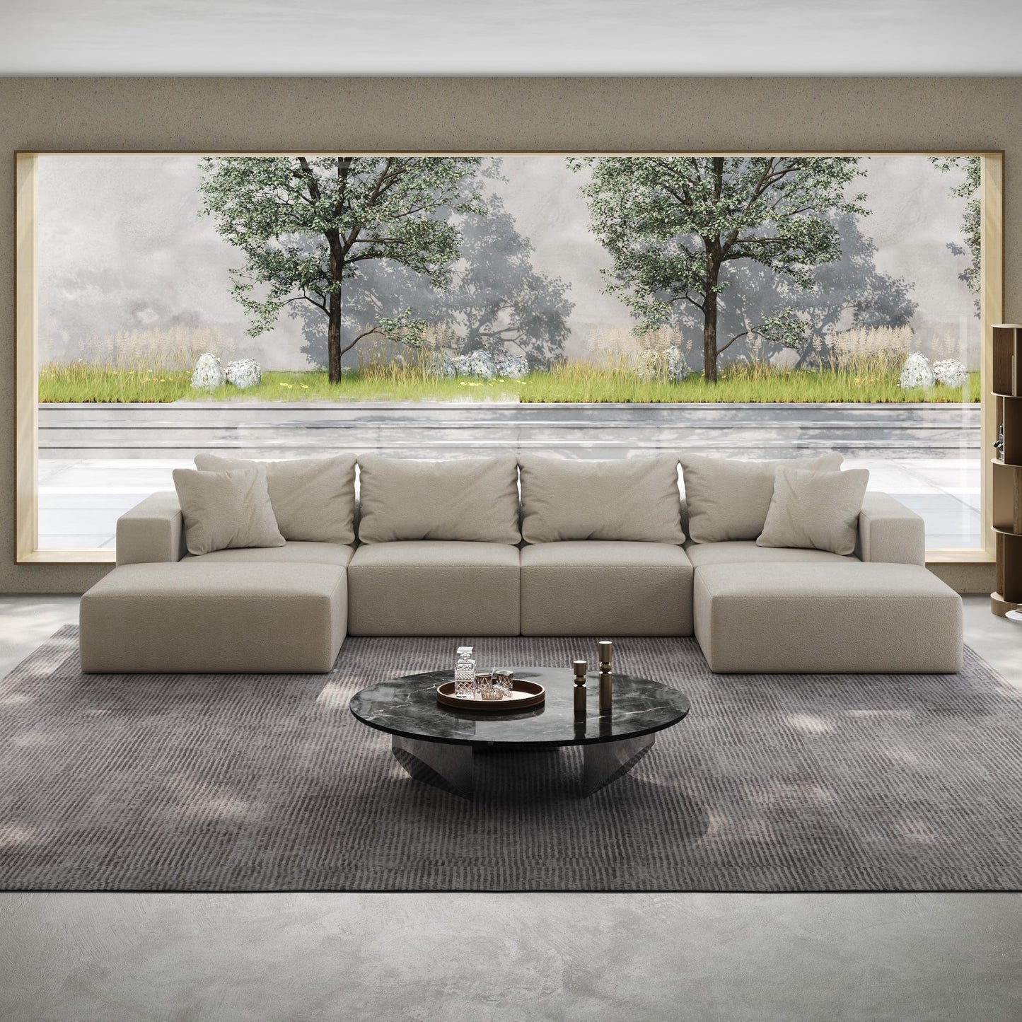 KEIKI Upholstered Sectional Sofa Set, 162" L Shaped Sponge Cloud Sofa, Sectional Couch with 6 Pillows, Chenille Sectional Couches for Living Room, Beige