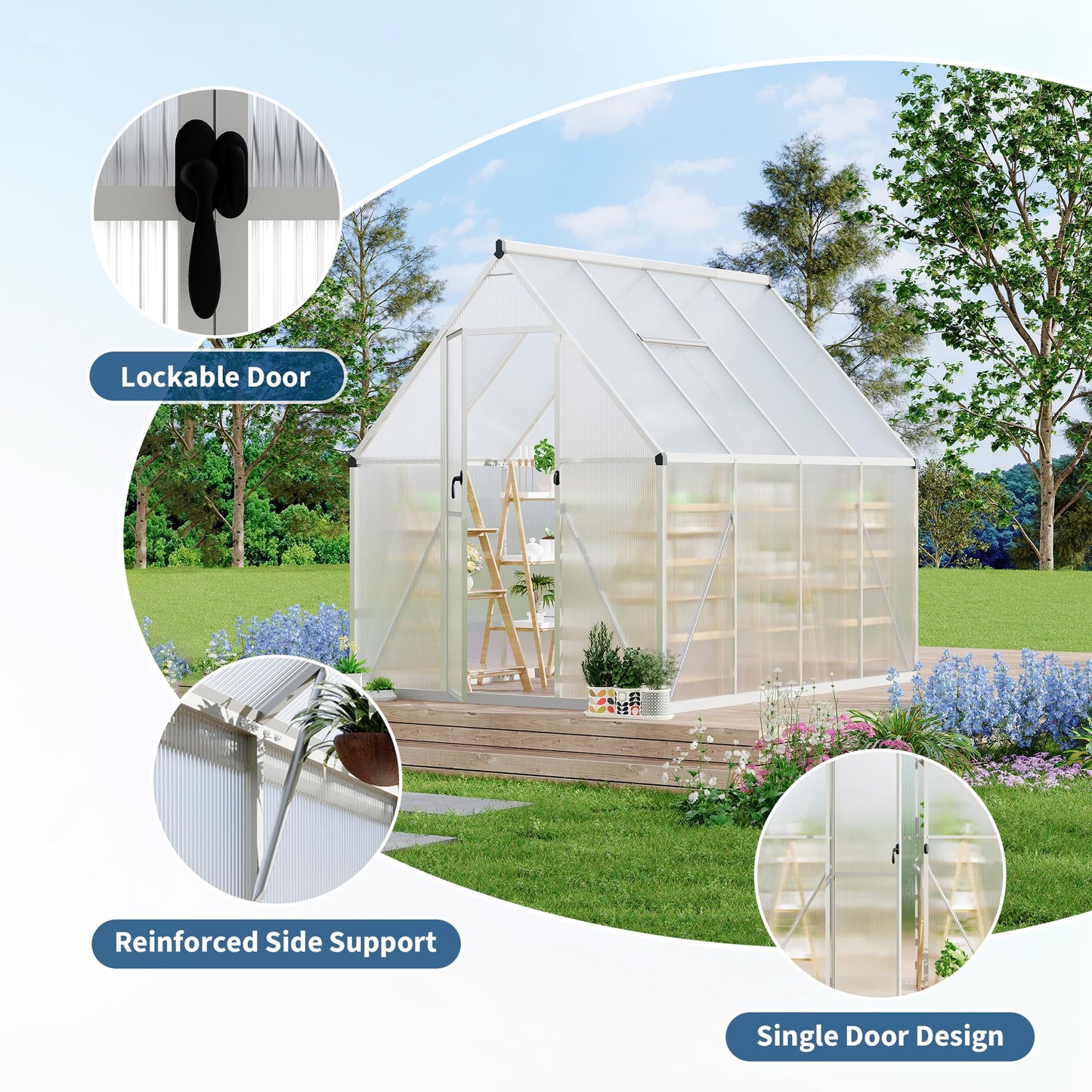 GarveeLife 6X7FT Polycarbonate Greenhouse with Aluminum Frame, Polycarbonate Greenhouse for Outdoors, Greenhouses with Ventilation, Aluminum Large Walk-in Greenhouses for Outside