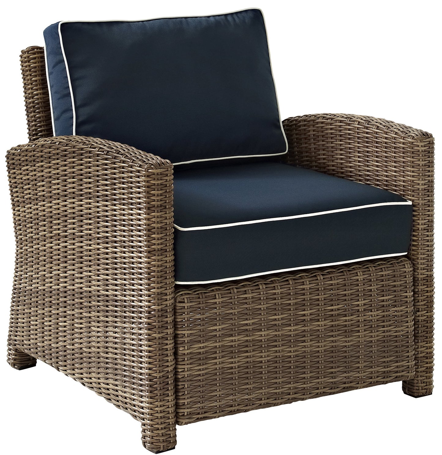 Crosley Furniture Bradenton 2-Piece Outdoor Chair Set, Wicker Patio Chairs for Conversation, Porch, Deck, Brown with Navy Cushions