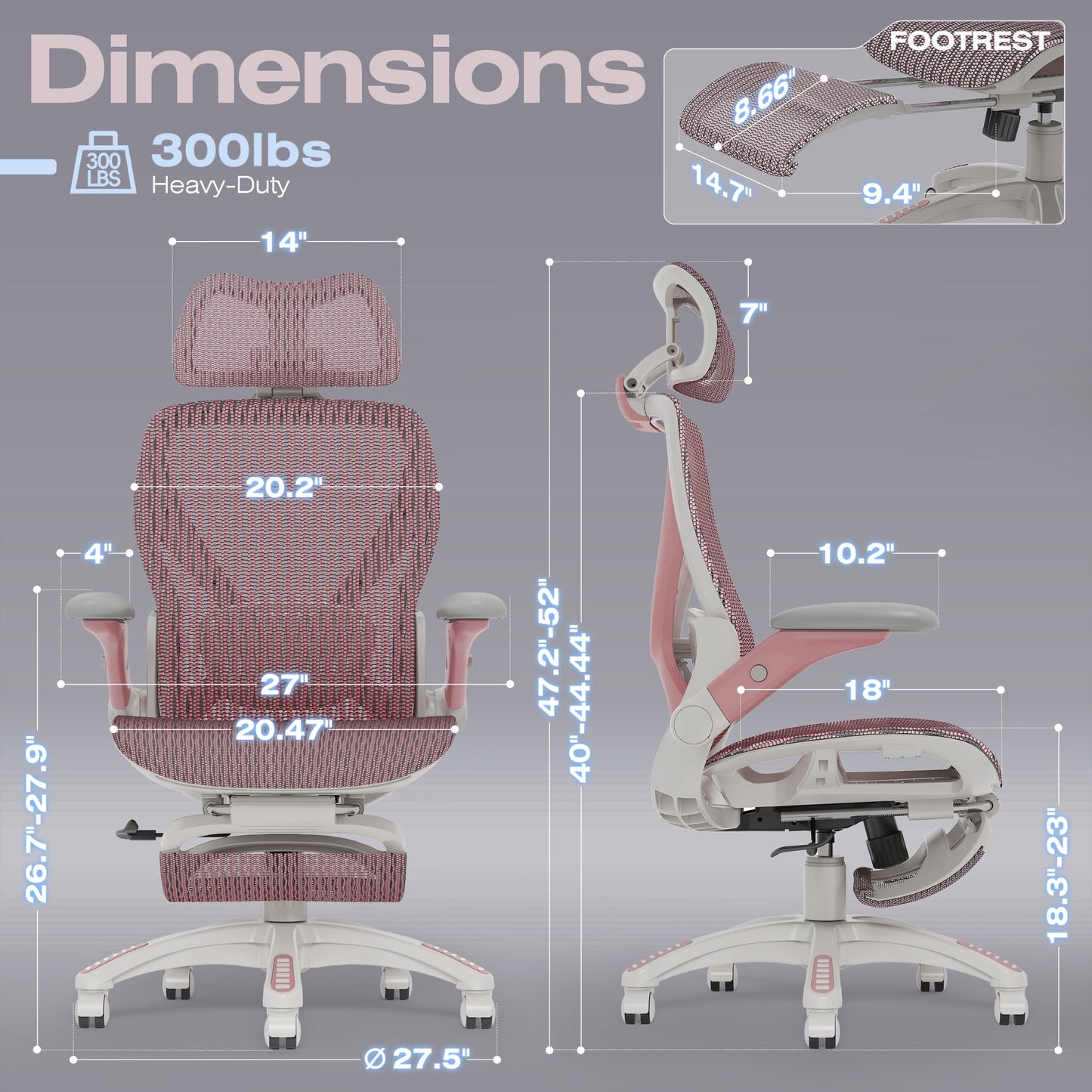 ELABEST X100 Ergonomic Mesh Office Chair with Footrest, Big and Tall Hone Desk Chair with 5D Flip-Up Arms, Adjustable 3D Lumbar Support,Gaming & Executive Computer Chairs