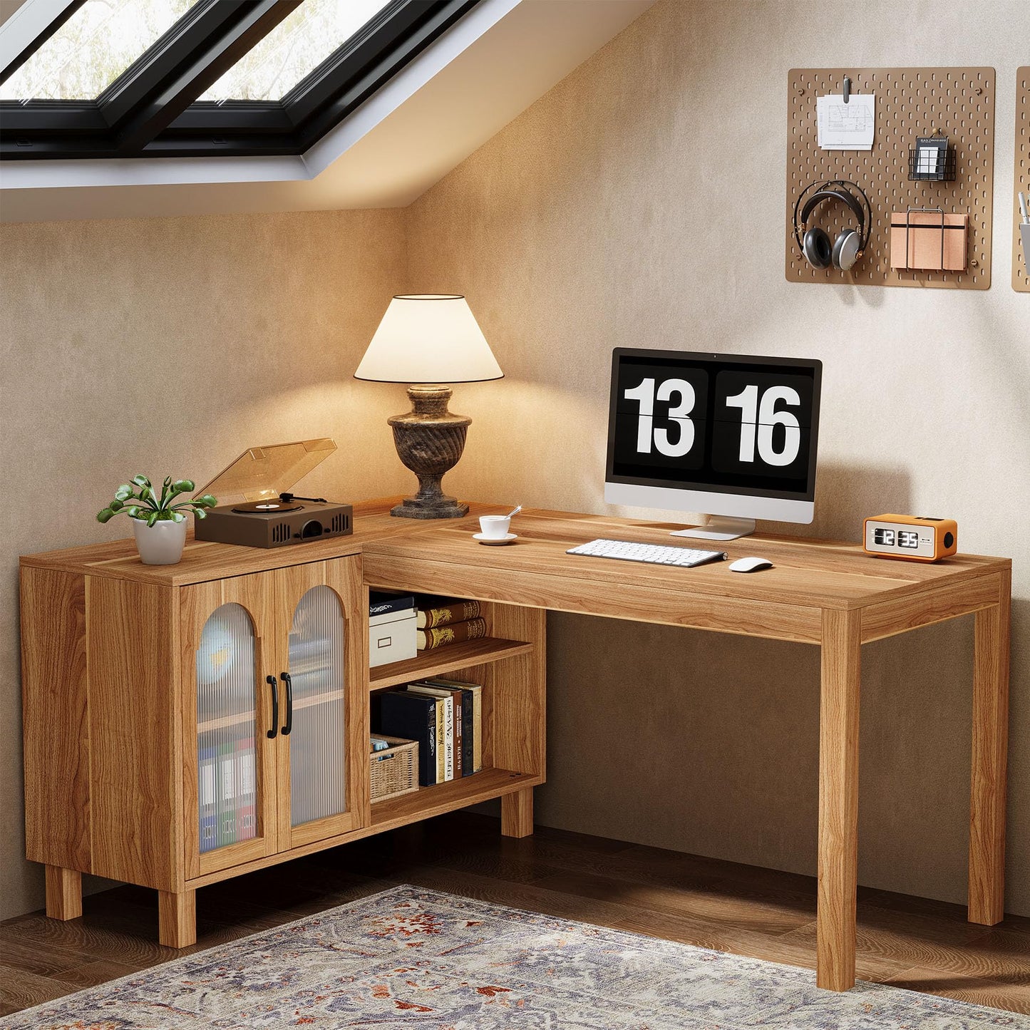 Tribesigns 59-Inch L-Shaped Desk with File Cabinet & Shelves, Brown
