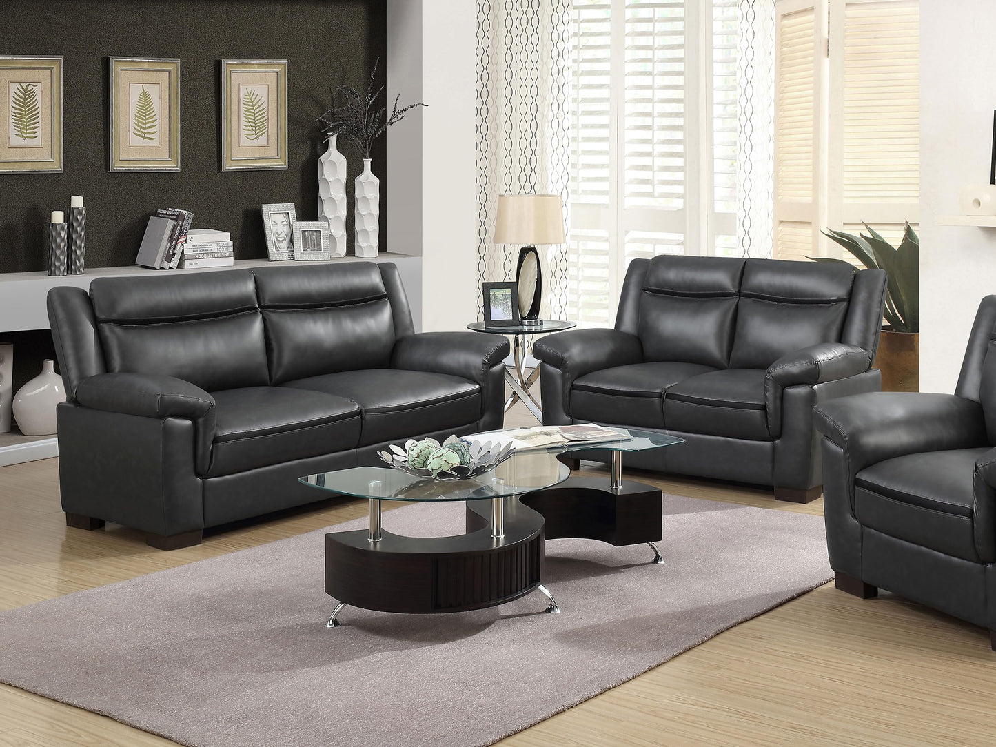Coaster Home Furnishings - Arabella - 2-Piece Leatherette Upholstered Sofa and Loveseat Set with Padded Arms - Transitional - Living Room - Gray - 506591-S2