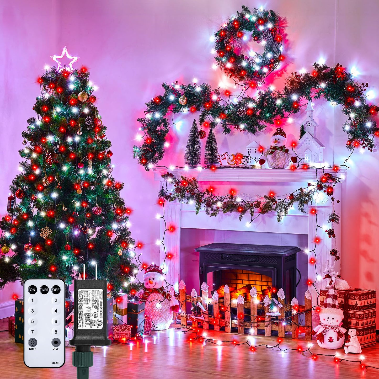 Minetom LED Christmas Tree Lights 328 Ft, 1000 Lights, 8 Modes, Waterproof, Remote, Red & Cool White, Model DMO-S-1000