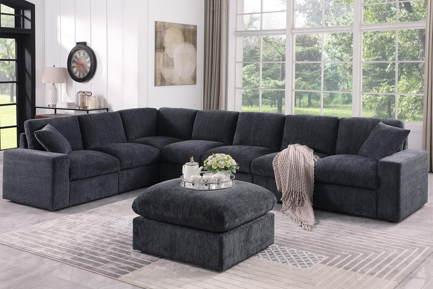 YOPTO 146" Convertible Sectional Sofa Couch,8 Seat Modular Living Room Furniture Sets with 2 Pillows & Movable Ottoman,Chenille Upholstered Cloud Couches,L-Shaped Comfy Sofas,for Living Room,Dark Gray