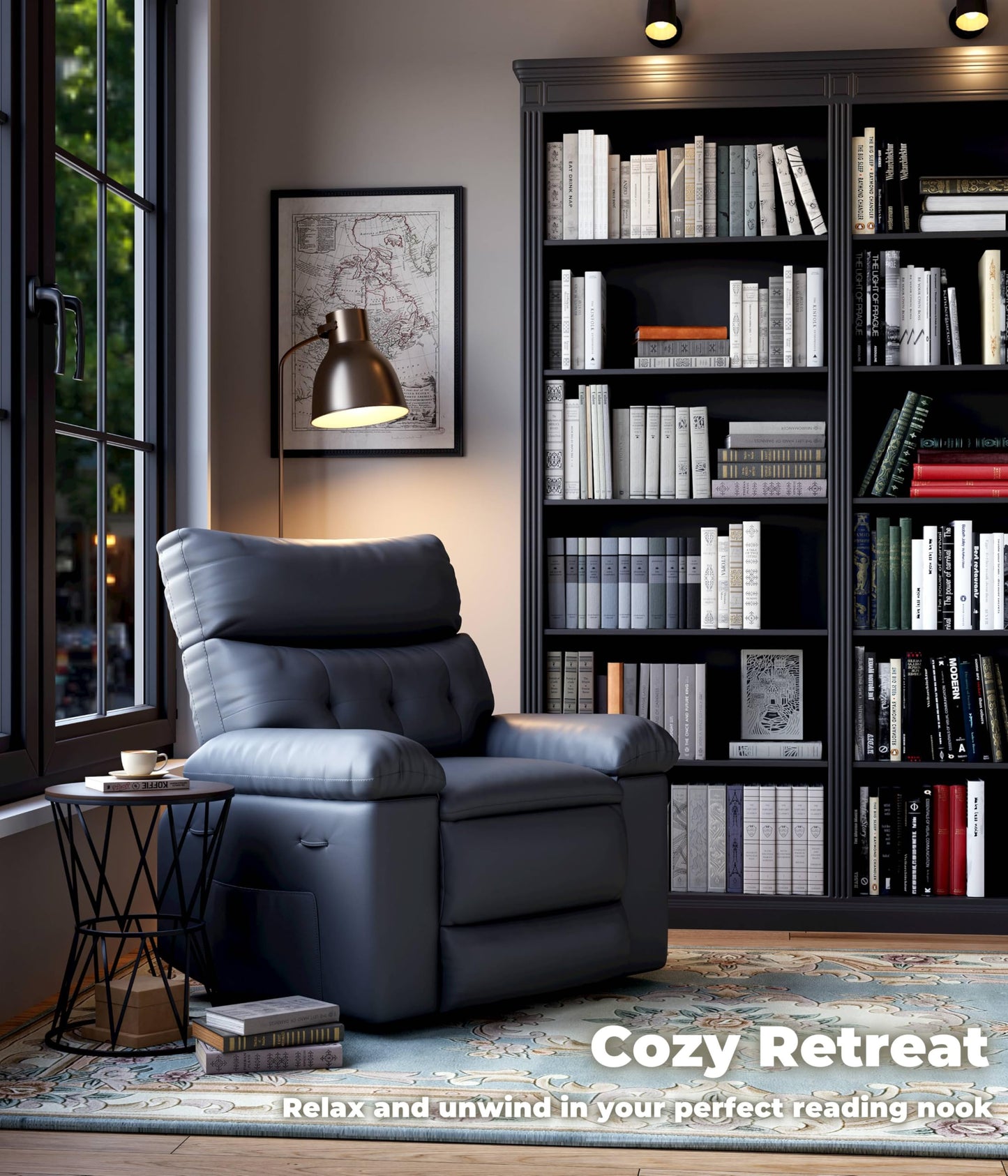 GarveeHome Oversized Recliner Chair - Faux PU Leather Manual Recliner for Adults, Lazy Chair with 1.5X Sponge Comfort Arm and Back for Living Room, Bedroom