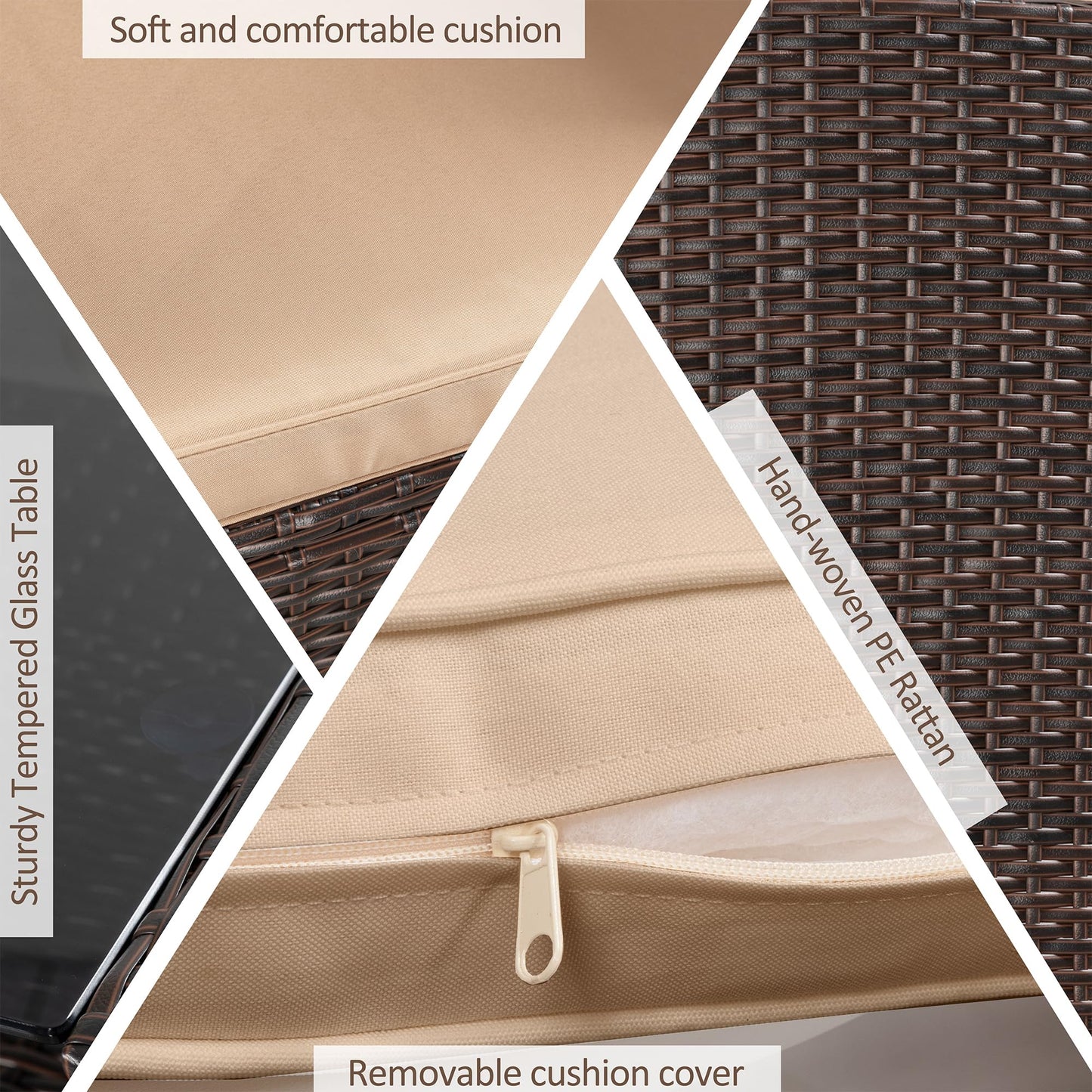 Shintenchi 4 Piece Patio Furniture Set, Outdoor Rattan Conversation Set with Coffee Table, Outside Wicker Sectional Sofa Couch with Cushion, Brown and Khaki