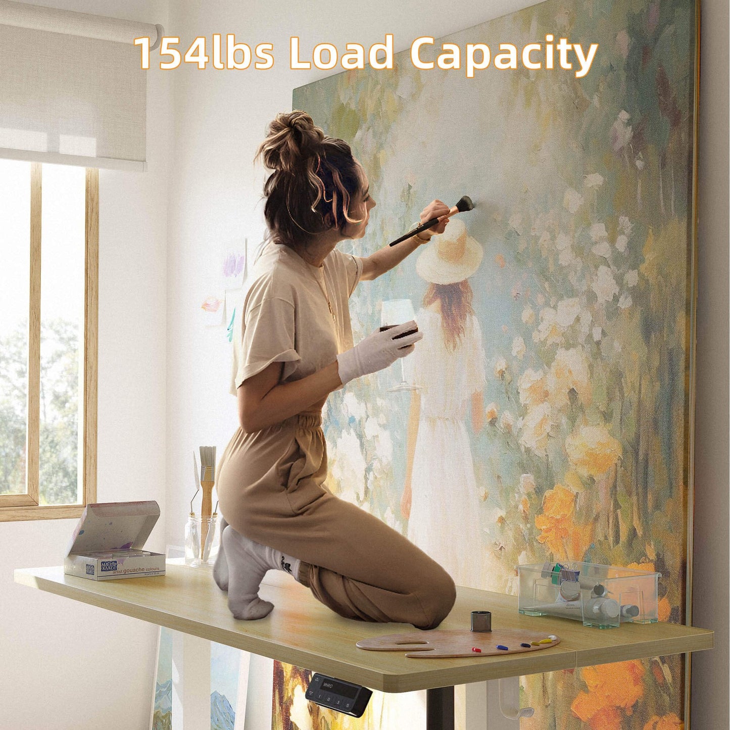 YIHAYO Low Height Adjustable Desk, Lifts 18.1-28.3 Inches, Electric Standing Desk for Short People, 48 x 24 Inches Computer Table with Splice Board for Home Office, Natural