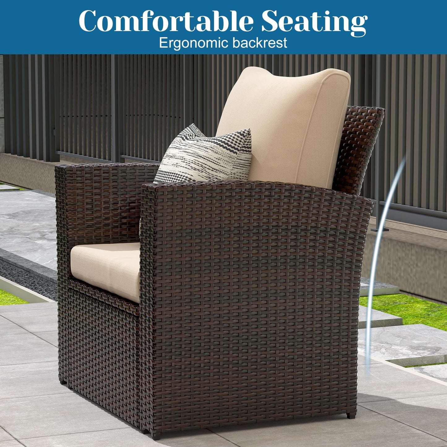Solaste 4 Piece Patio Outdoor Furniture Sets,Patio Conversation Sofa Wicker Chair with Cushion,Hand Woven Rattan Sofa for Porch Backyard Outside Garden Lawn Yard,Brown