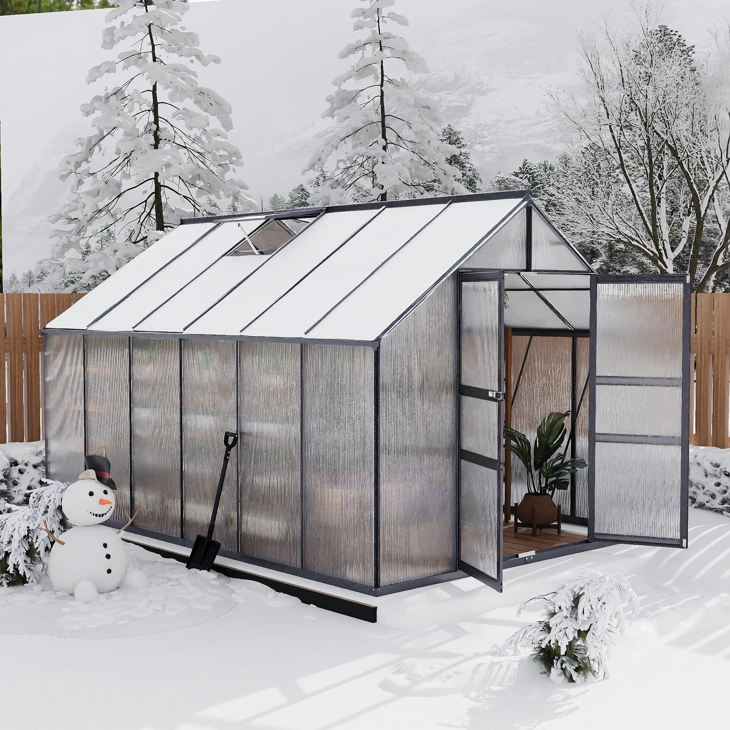 8×12FT Polycarbonate Greenhouse for Outdoors, Large Walk in Green House Kit and Winter Garden Planting, Enhanced Aluminum Green Houses for Outside to Protect Vegetables or Plants