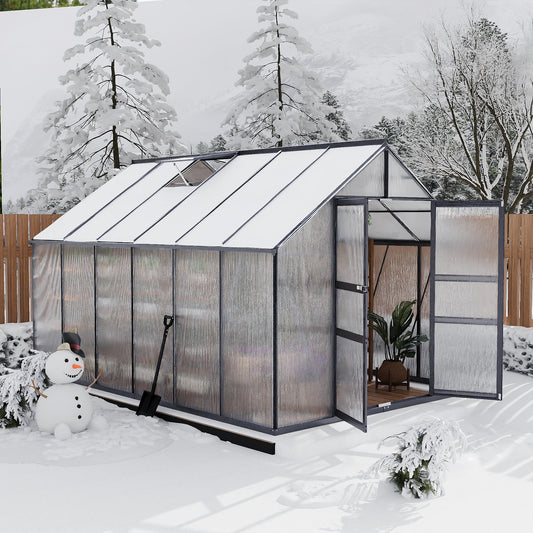 8×12FT Polycarbonate Greenhouse for Outdoors, Large Walk in Green House Kit and Winter Garden Planting, Enhanced Aluminum Green Houses for Outside to Protect Vegetables or Plants