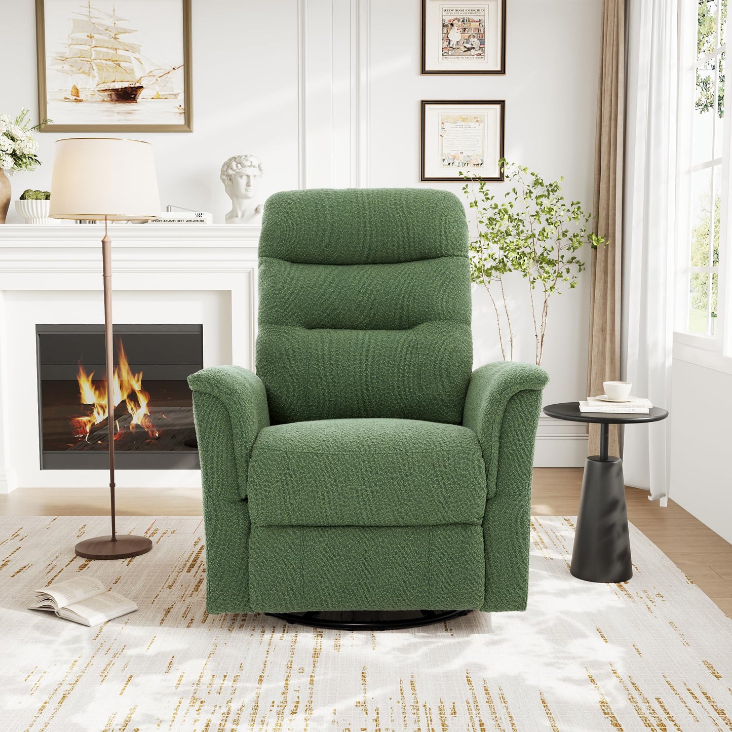 Christopher Knight Home Helen Massage Recliner Chair with 8 Points Function, Boucle Upholstered Recliner Sofa with Two Adjustable Positions, Swivel Massage Chair with a Side Storage Pocket, Green