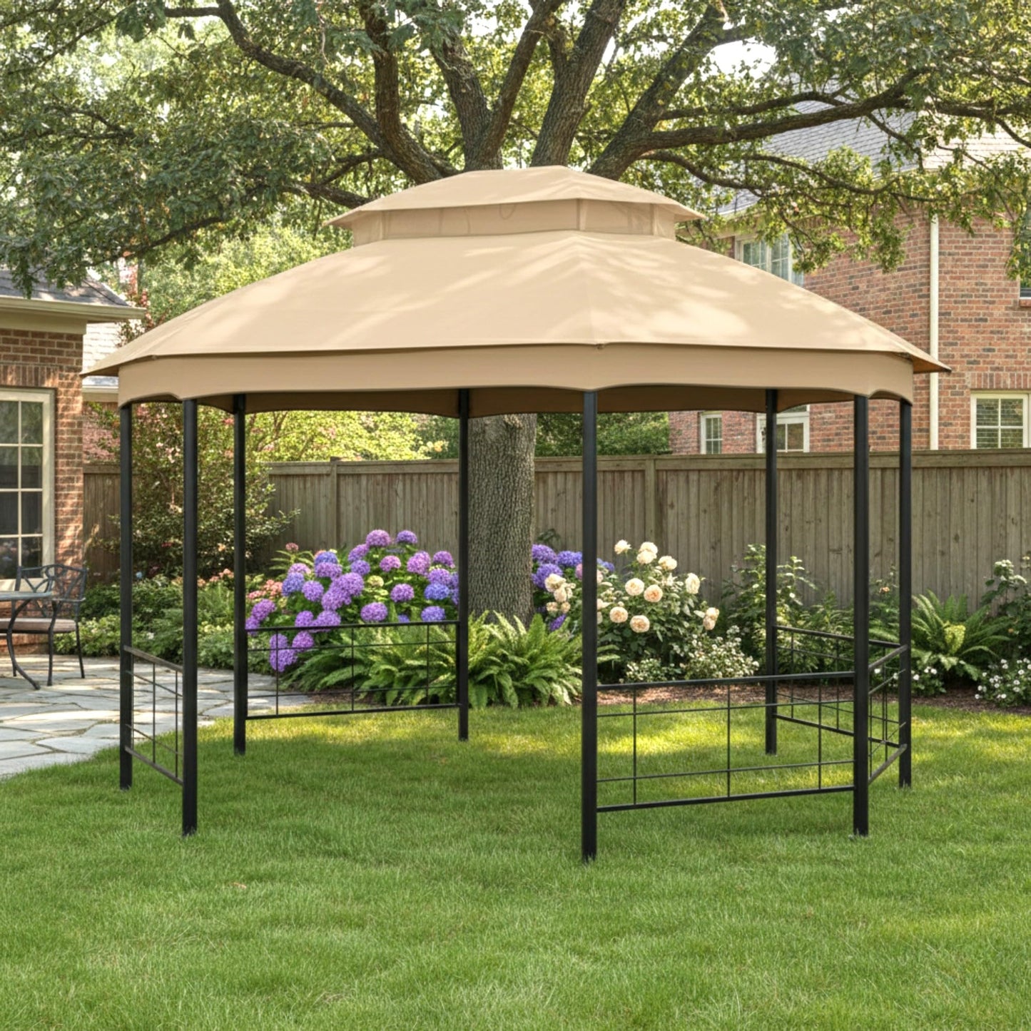 Garden Winds Reinforced Replacement Canopy Top Cover and Netting Set Compatible with The A101014900 Seagrove Gazebo - Classic Sand, Riplock 350