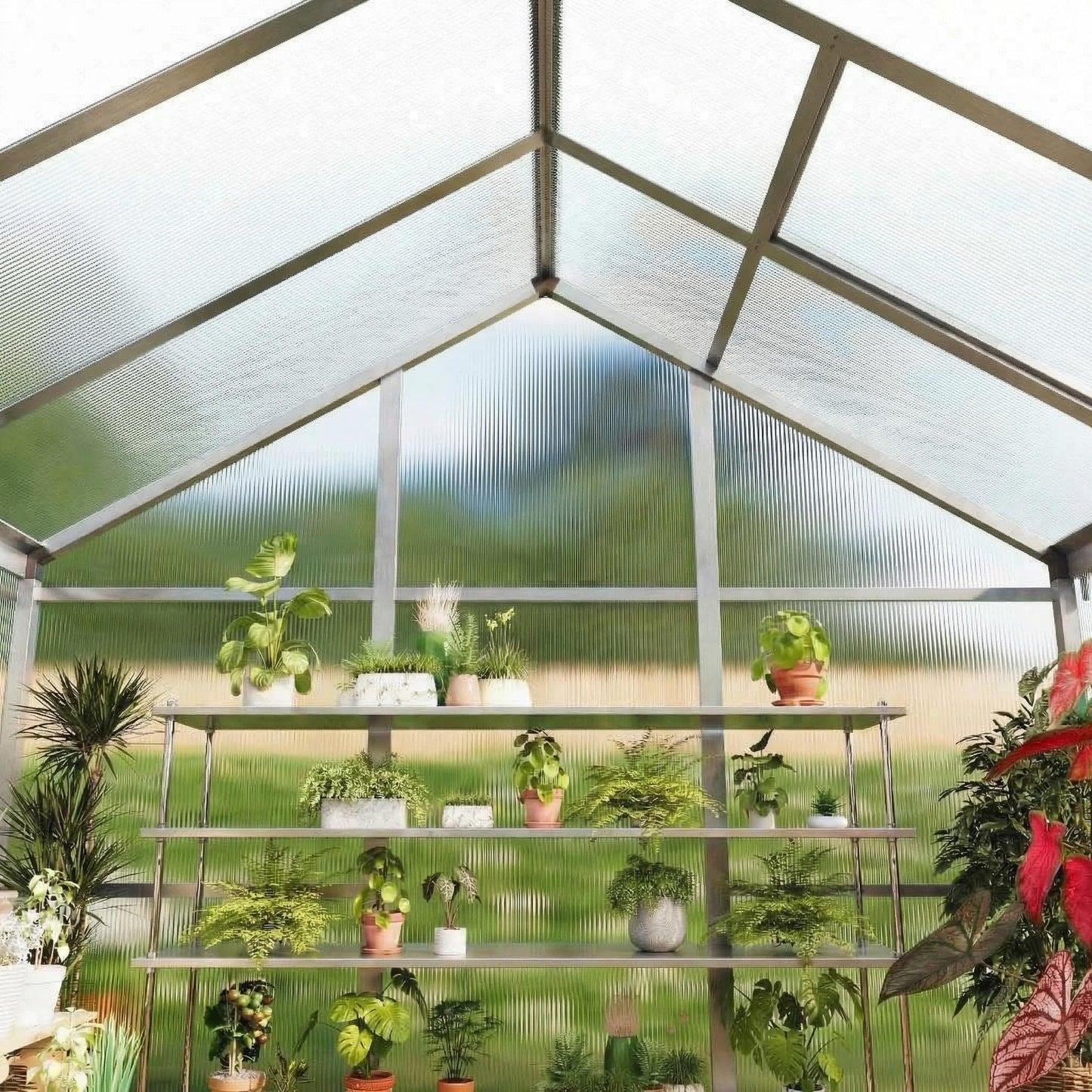 8x12 ft Greenhouse, Polycarbonate Walk-in Greenhouse for Outside with Lockable Outward-Opening Swing Door & Roof Vent, Heavy-Duty Aluminum Green House for Garden, Backyard, Patio, Lawn, Sliver