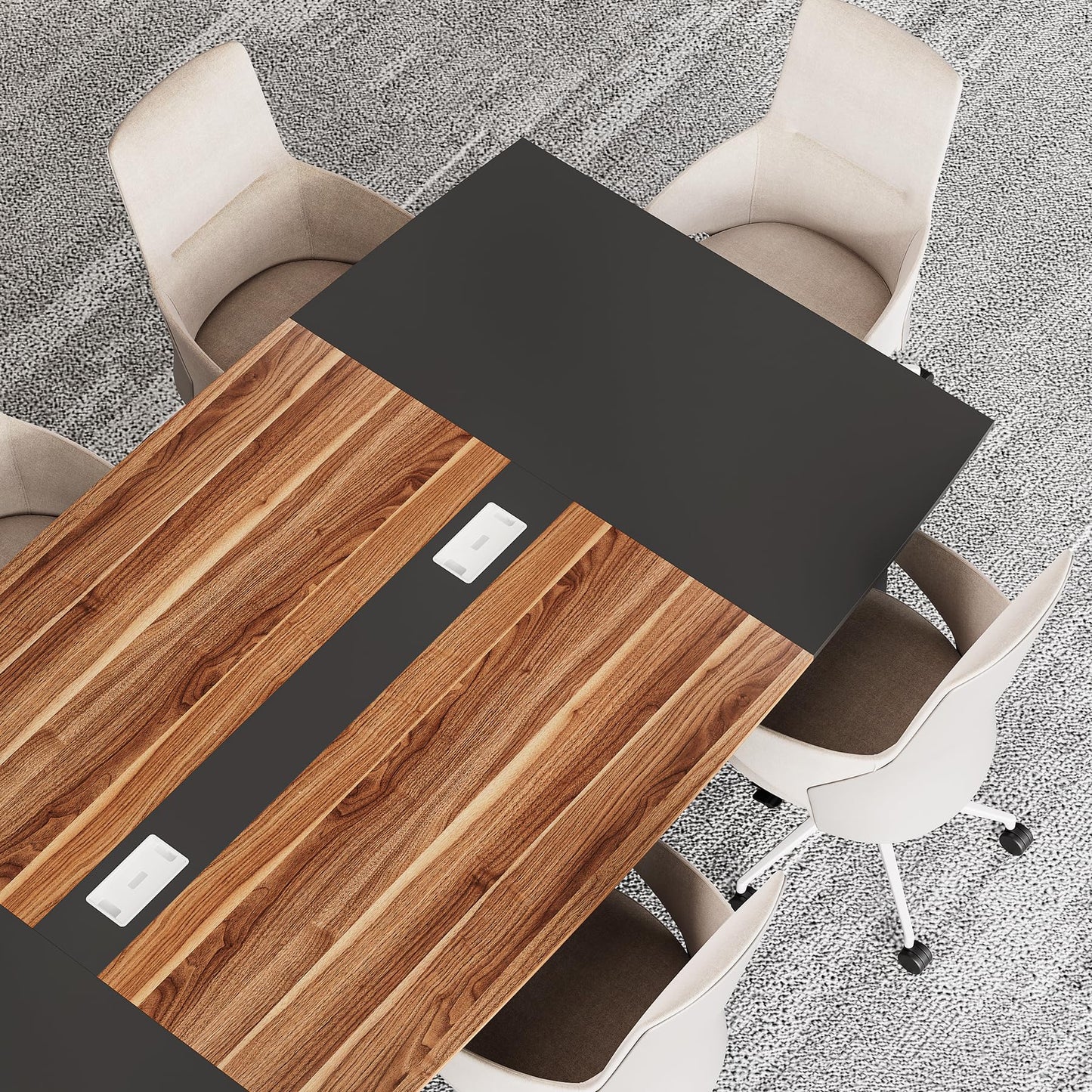 LITTLE TREE 8FT Conference Room Table, 94.48L x 47.21W x 29.52H Boat Shaped Meeting Table, Dark Walnut