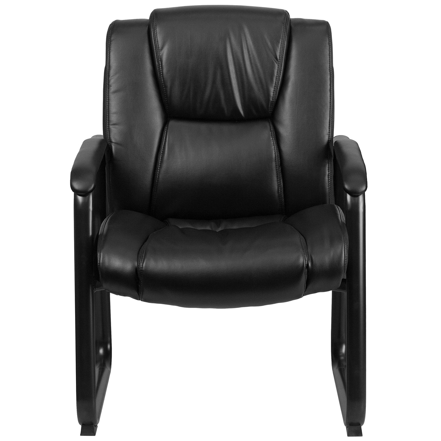 Flash Furniture LeatherSoft Executive Reception Chair with Padded Armrests and Sled Base, Upholstered Side Chair for Living Room or Office, Black