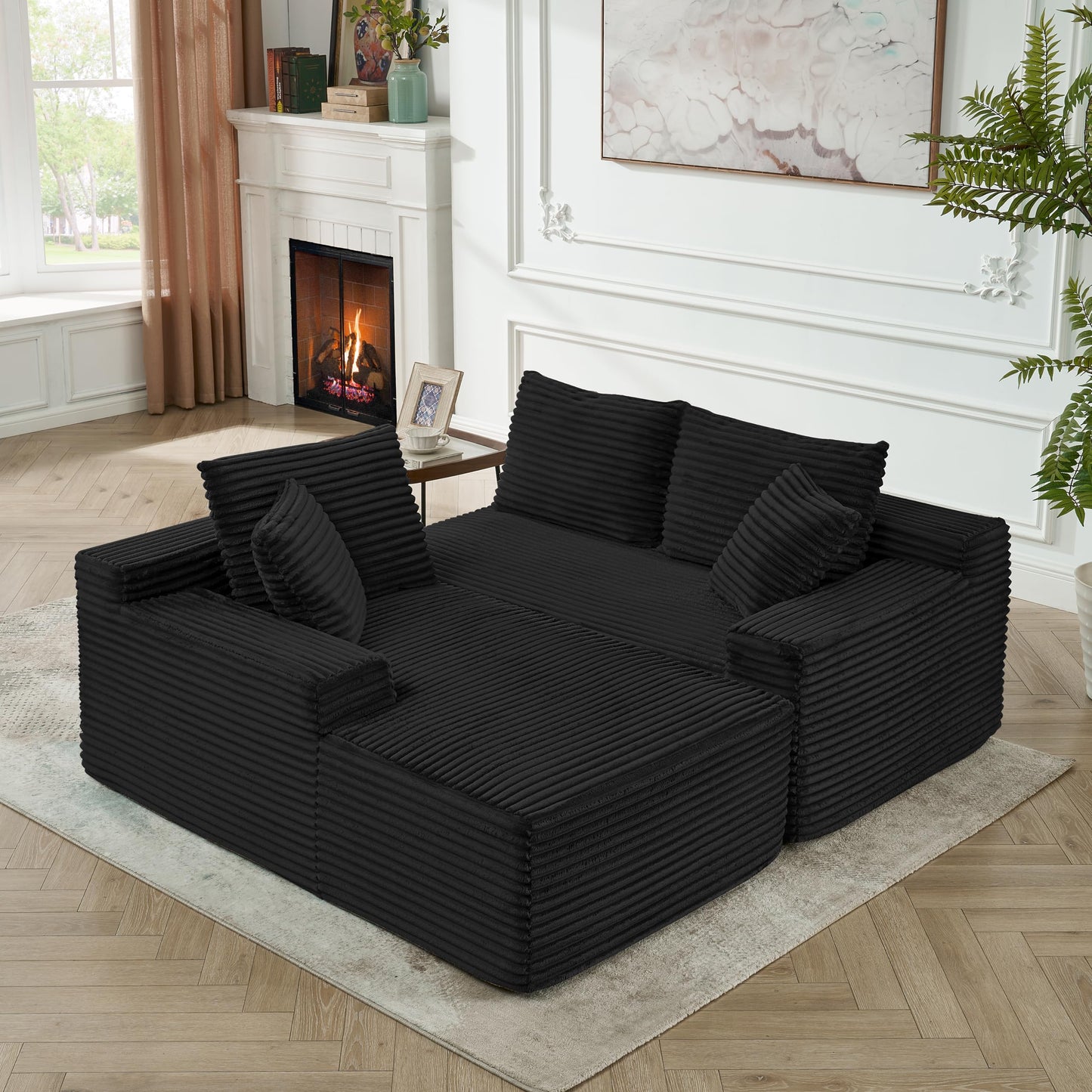 95" L-Shaped Cloud Sectional Couch, Left Facing Modular Compressed Boneless Sectional Sofa with Chaise Lounge, Plush Corduroy Boneless Corner Sofa for Living Room