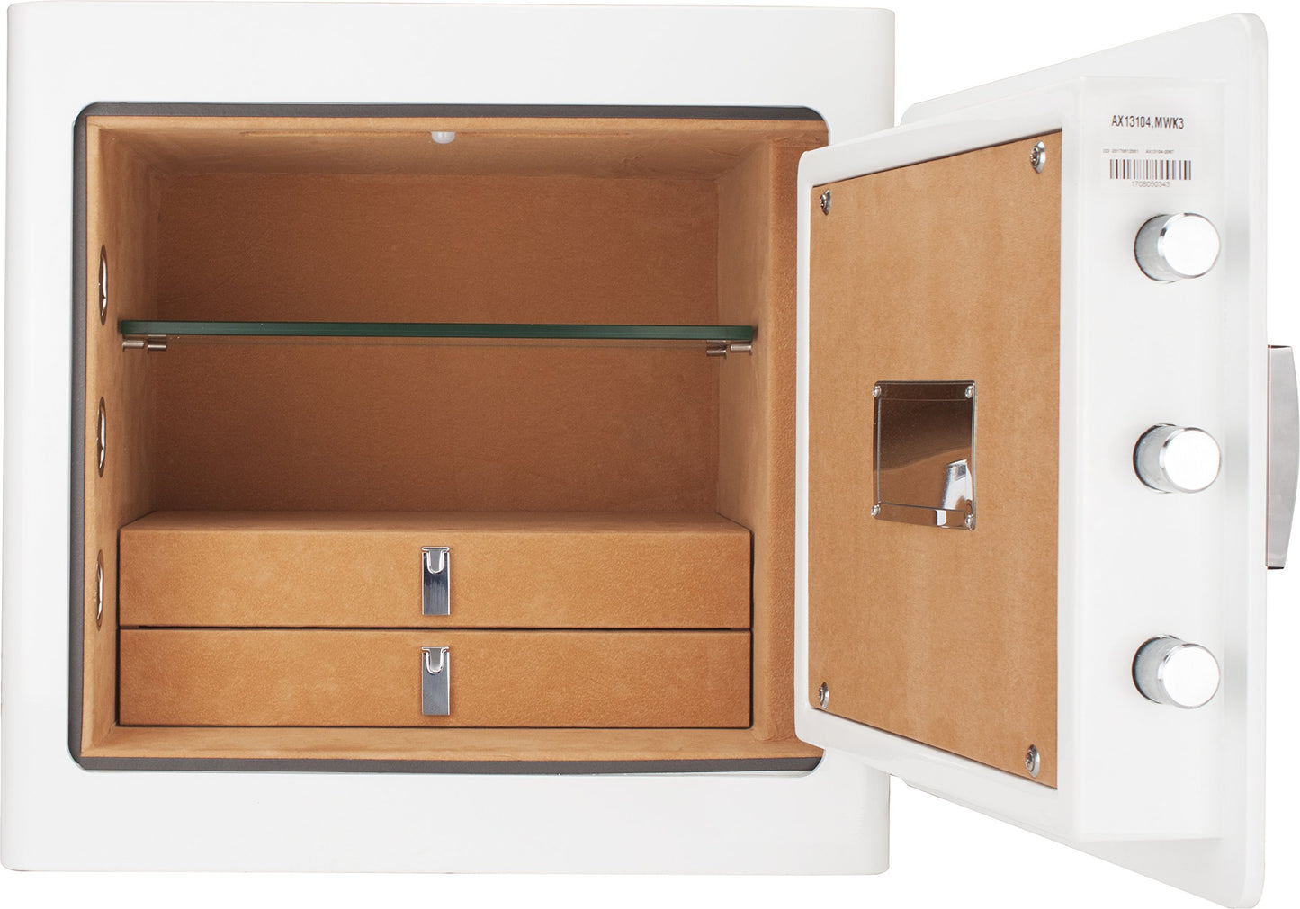 Barska 1.01 Cu. Feet Steel 1,400° Fireproof Jewelry Glass Shelf Drawer Security Safe Cabinet with Organizer, White