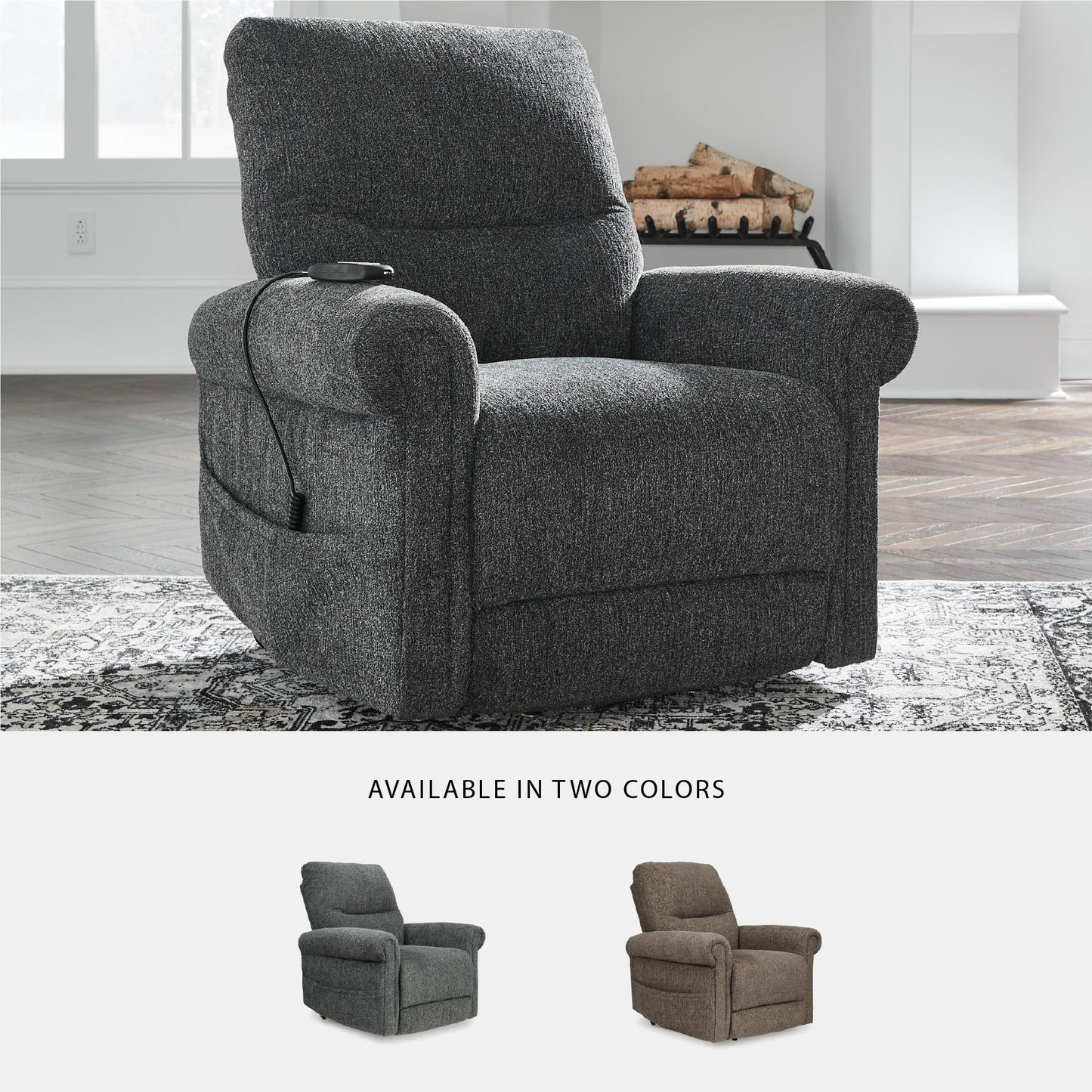 Signature Design by Ashley Aureta Recliner Chair, Power Lift with Heat and Massage, Easy‑Clean Next‑Gen Nuvella Upholstery, One‑Touch Control for Living Room Comfort