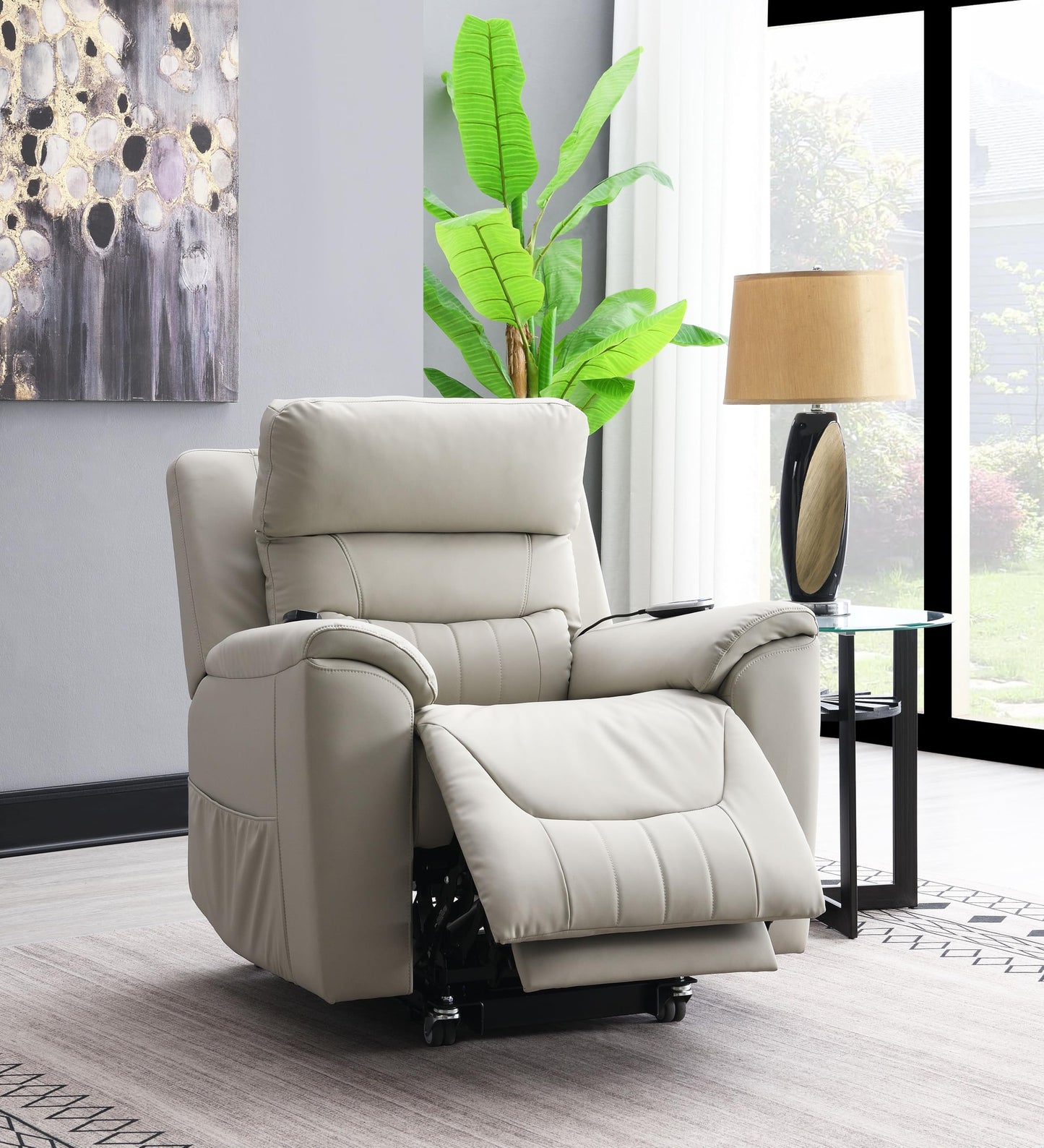 Acme Marsha Faux Leather Power Recliner with Lift & Massage in Light Gray