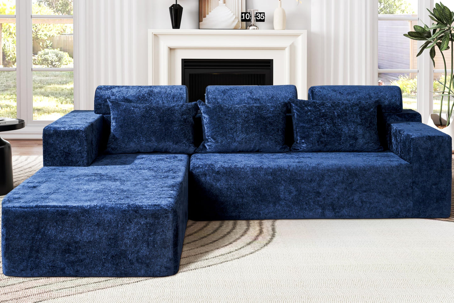 Homguava Modular Sectional Couches for Living Room,105" Cloud Couch with L-Shape Chaise,Comfy Sofa Living Room Couch with Deep Seat,No Assembly L Couch,Luxury Distressed Velvet(Blue,L)