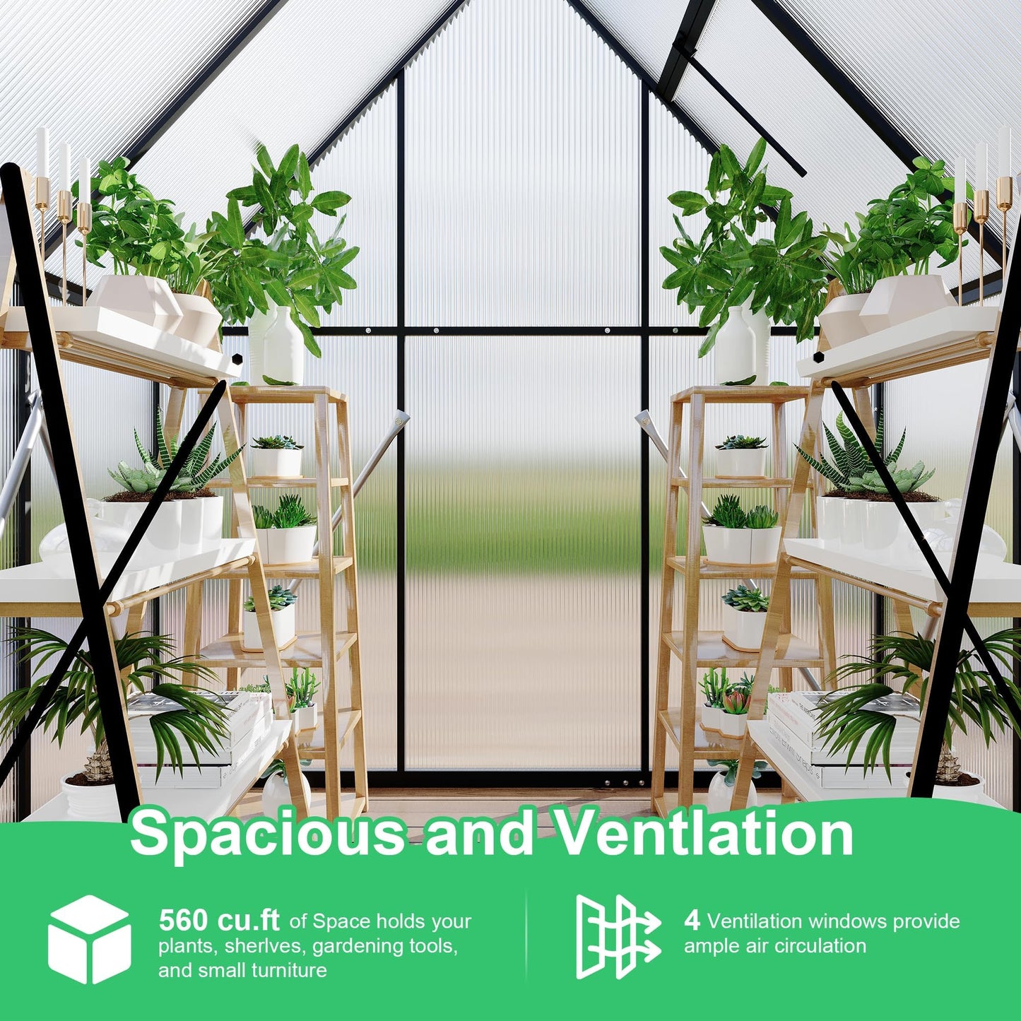 6x4 ft Greenhouse, Aluminum-Framed Greenhouse for Outdoors, Large Walk-in Green House with Quick Setup Structure and Roof Vent for Outside Garden Backyard, Patio, Lawn, Silver