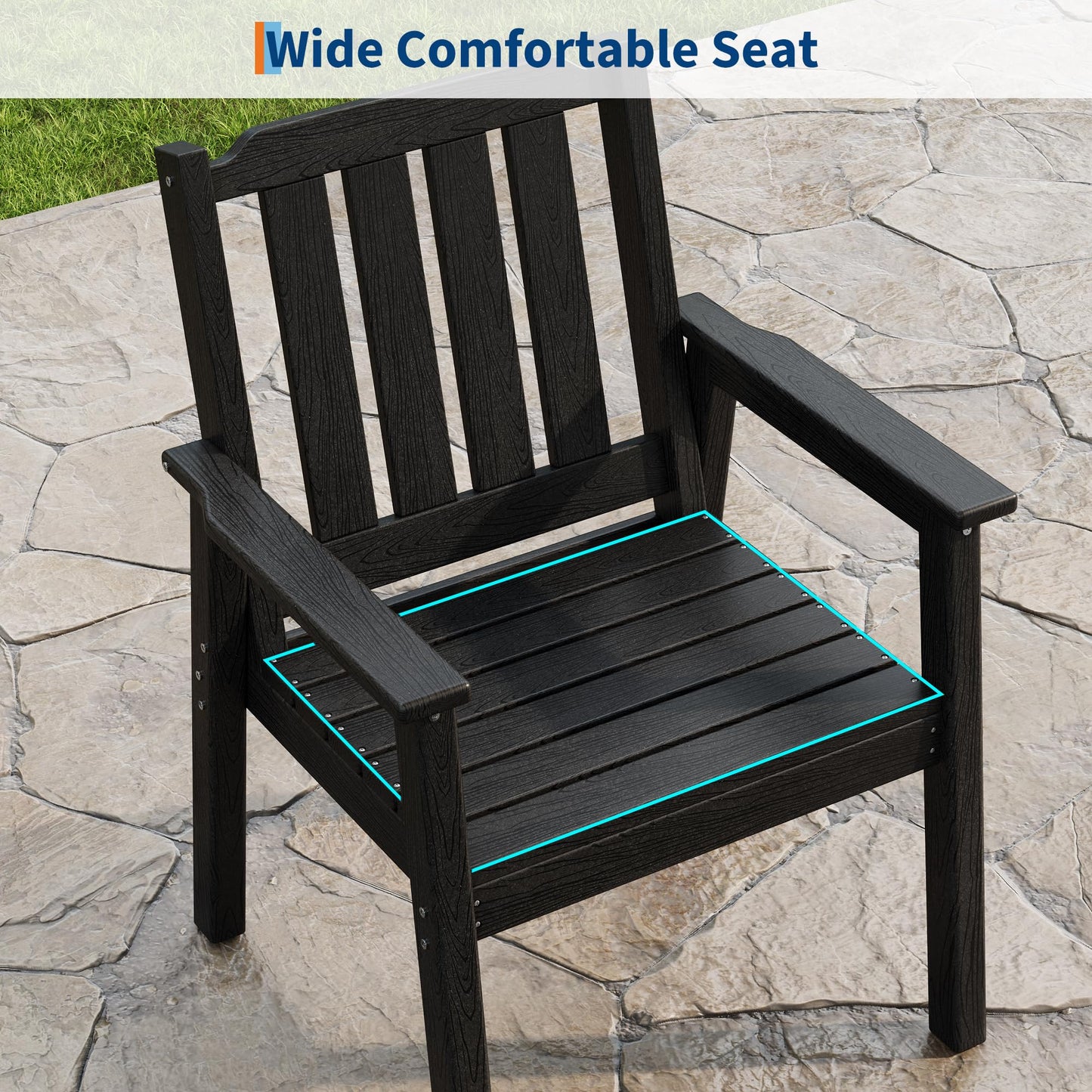 Garvee Outdoor Patio Dining Table Set for 6, 7 Piece Outdoor HDPE Dining Furniture Set with Umbrella Hole, Aluminum Frame, All-Weather Garden Table and 6 Chairs for Backyard Poolside, Black