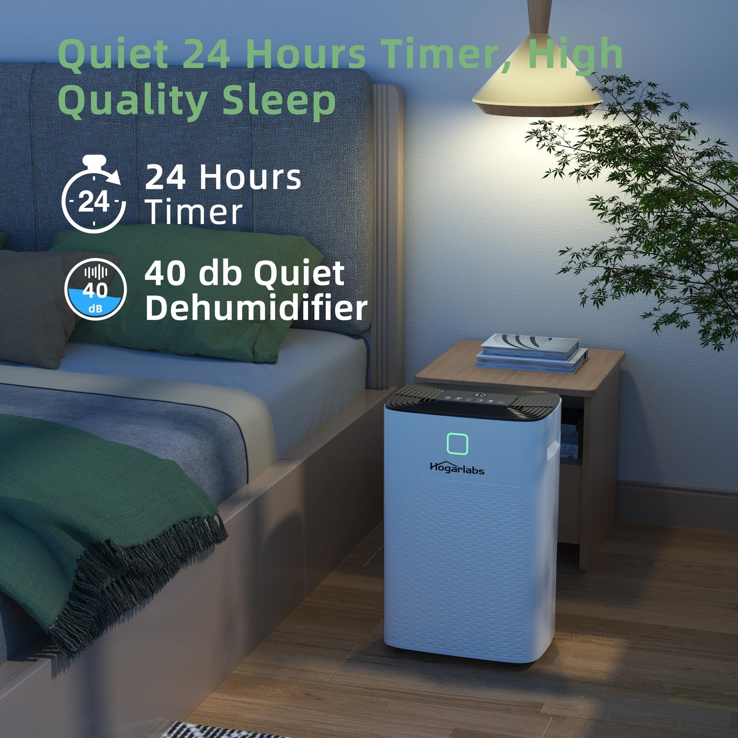 HOGARLABS 50 Pint Smart Dehumidifiers for Home and Basements, with 3 Working Modes, Overflow Protection, and Auto Shut off Restart. Ultra Silent Dehumidifier with Drain Hose and Digital Control Panel.