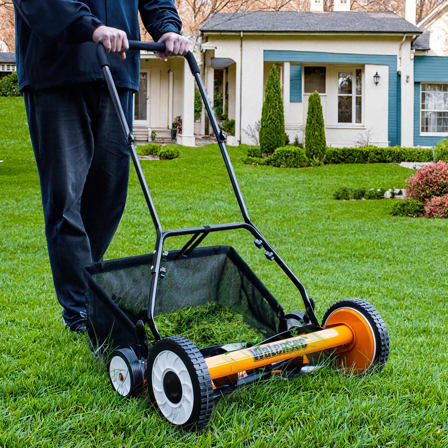 Walensee Manual Reel Lawn Mower with Grass Catcher, 20-Inch Cutting Width