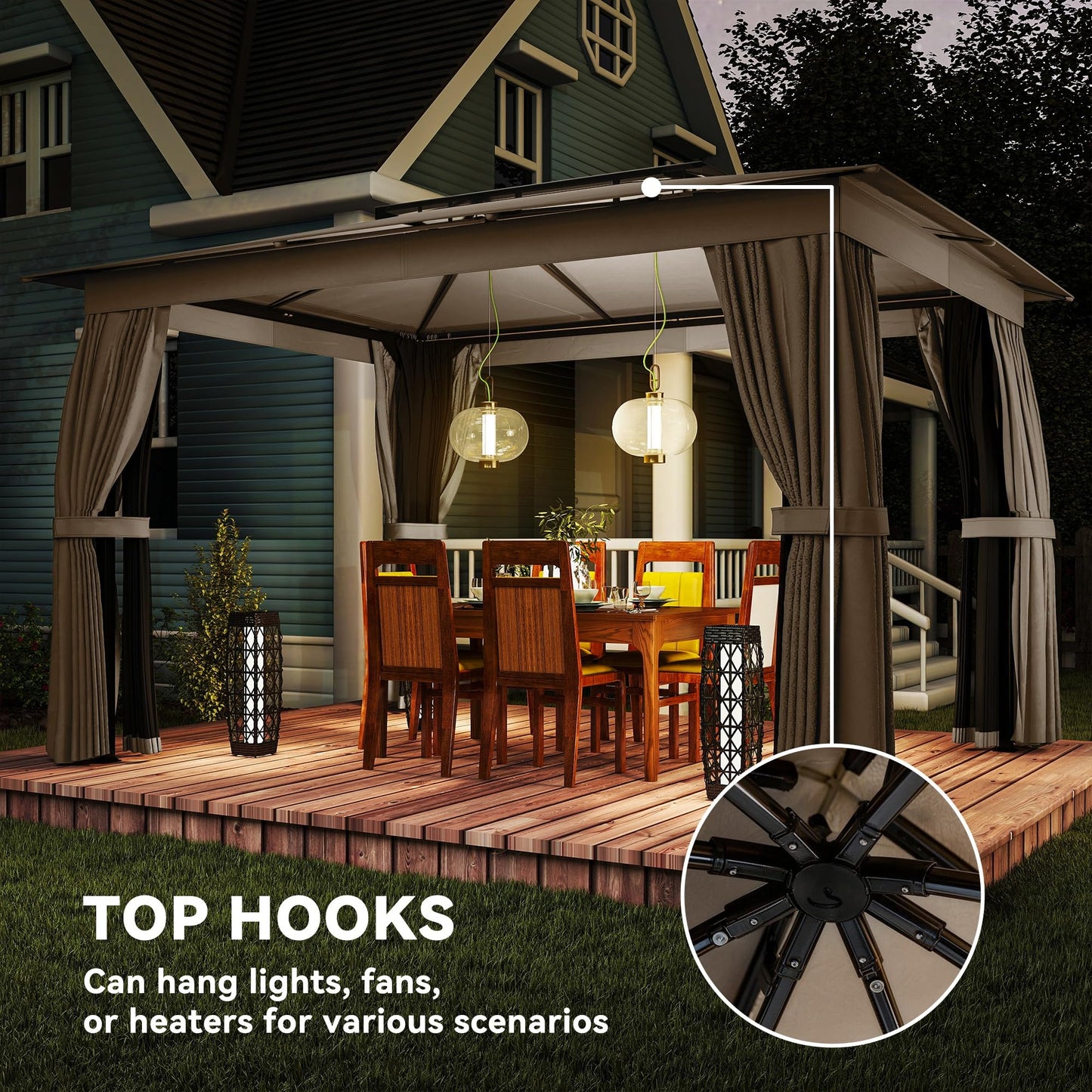 Outsunny 10' x 12' Outdoor Patio Gazebo, Heavy Duty Gazebo Canopy Shelter with Double Roof, Curtains, Netting, Steel Frame, UPF30+ Protection, Ceiling Hooks for Lawn, Backyard, Deck, Khaki