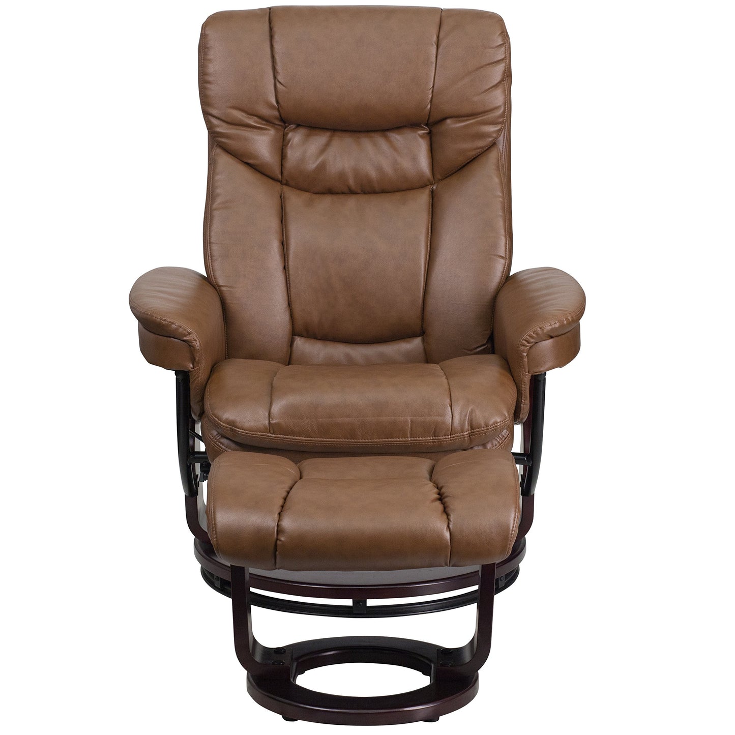 Flash Furniture Allie LeatherSoft Upholstered Recliner with Footrest, Arms, and Headrest, Padded Swivel Recliner Chair and Ottoman Set, Palimino