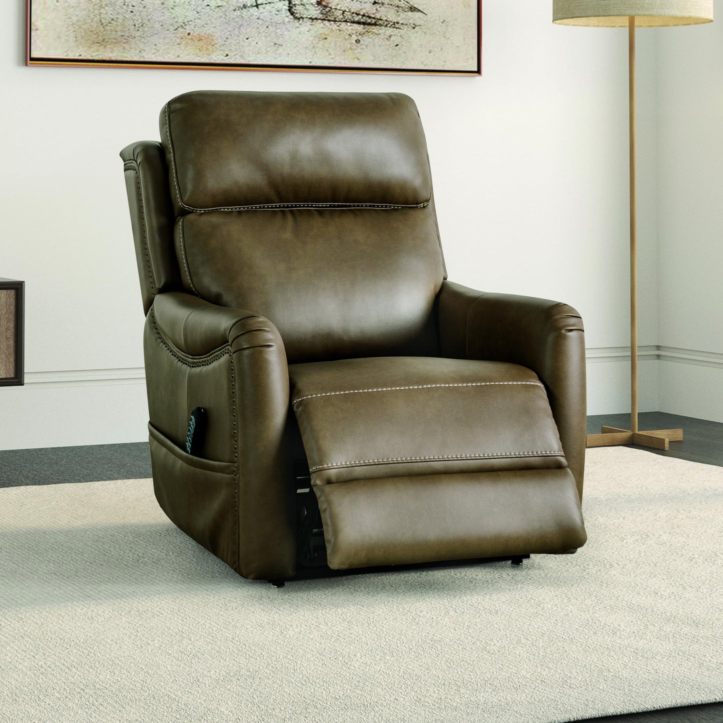 Furniture of America Starbright Faux Leather Power Lift Recliner Chair with Patented Power Headrest, Lumbar System and Footrest Extension for Living Room, Bedroom, Brown